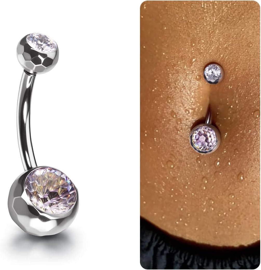 imageBodyBonita ColorShifting Zircon Belly Button Ring 14G G23 Titanium Internally Threaded Belly Button Piercing Curved Barbell Belly Rings Navel Rings for Women with 10121416mm Bar SilverGradient Pink CZ