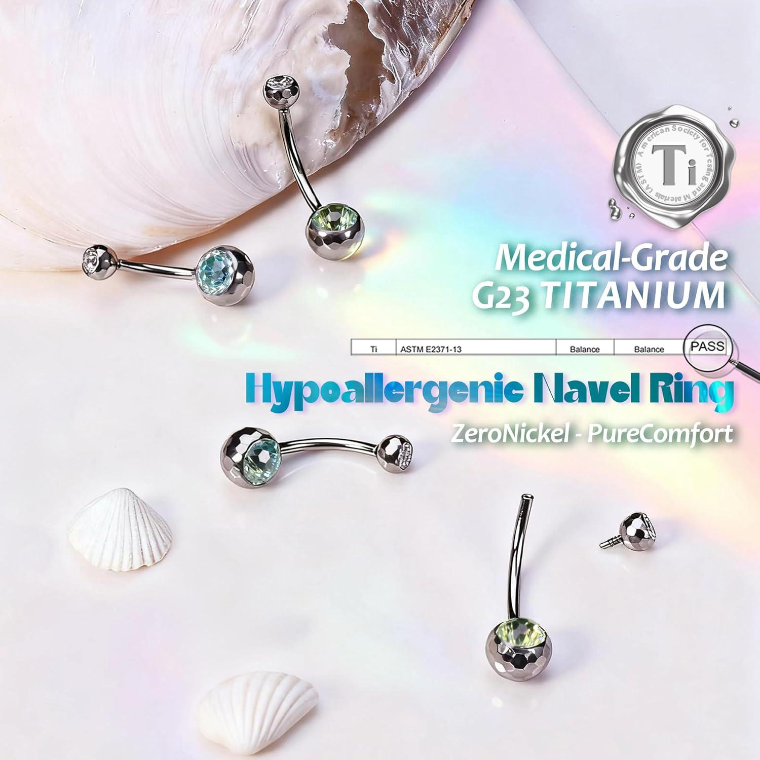 imageBodyBonita ColorShifting Zircon Belly Button Ring 14G G23 Titanium Internally Threaded Belly Button Piercing Curved Barbell Belly Rings Navel Rings for Women with 10121416mm Bar SilverGradient Green CZ