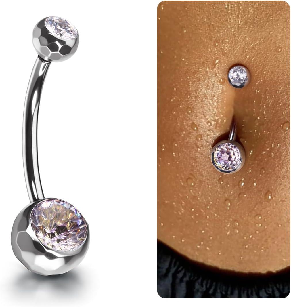 imageBodyBonita ColorShifting Zircon Belly Button Ring 14G G23 Titanium Internally Threaded Belly Button Piercing Curved Barbell Belly Rings Navel Rings for Women with 10121416mm Bar SilverGradient Pink CZ