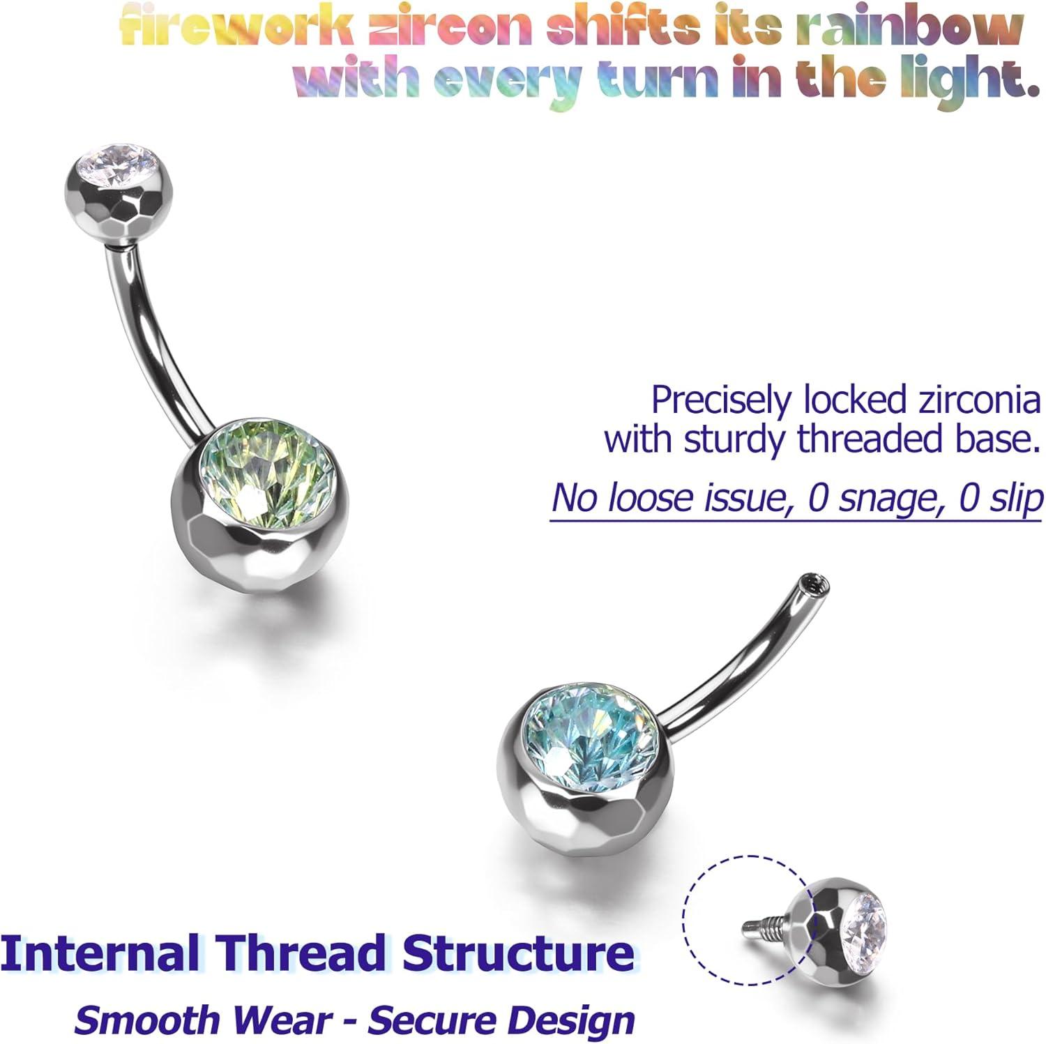 imageBodyBonita ColorShifting Zircon Belly Button Ring 14G G23 Titanium Internally Threaded Belly Button Piercing Curved Barbell Belly Rings Navel Rings for Women with 10121416mm Bar SilverGradient Green CZ