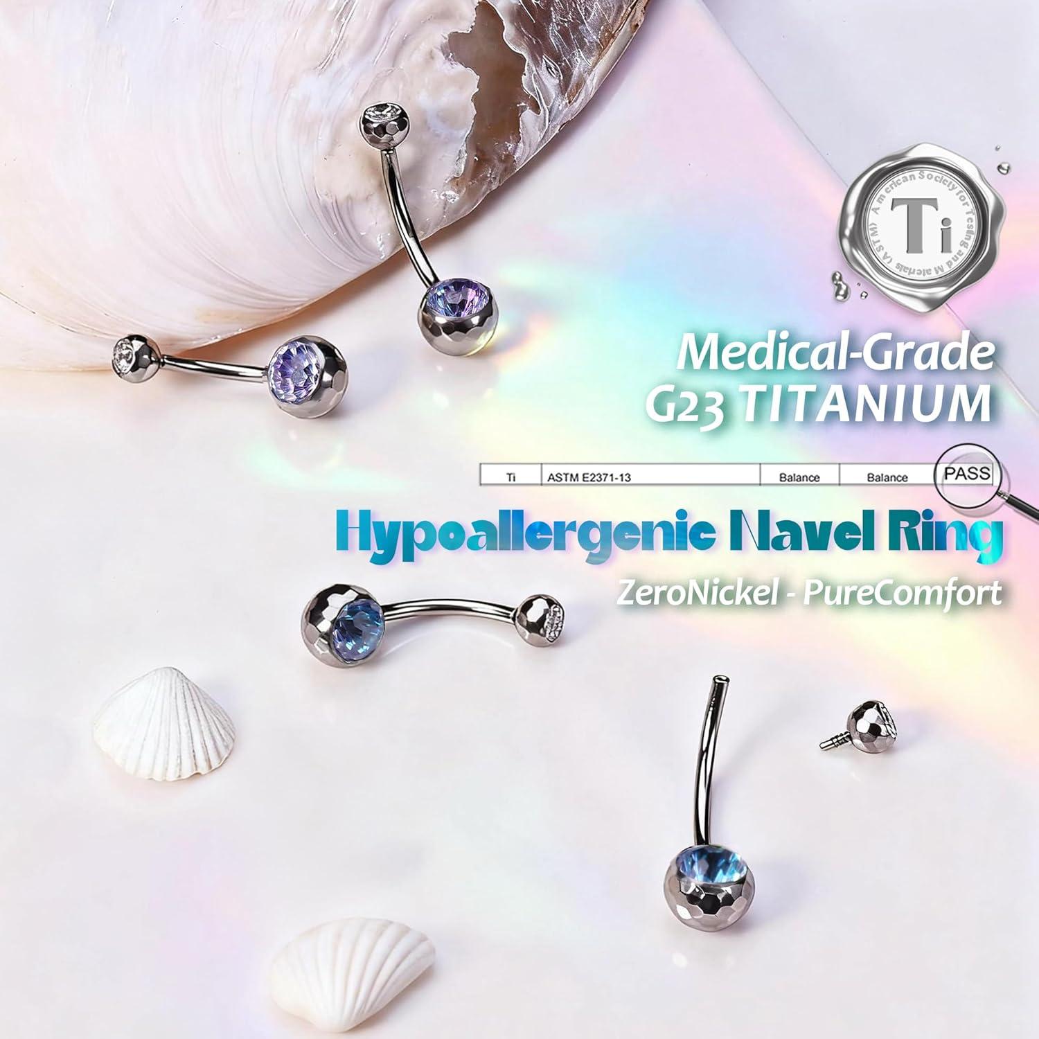 imageBodyBonita ColorShifting Zircon Belly Button Ring 14G G23 Titanium Internally Threaded Belly Button Piercing Curved Barbell Belly Rings Navel Rings for Women with 10121416mm Bar SilverGradient BluePurple CZ