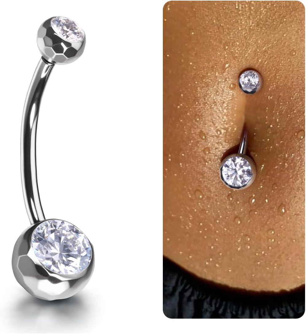 imageBodyBonita ColorShifting Zircon Belly Button Ring 14G G23 Titanium Internally Threaded Belly Button Piercing Curved Barbell Belly Rings Navel Rings for Women with 10121416mm Bar SilverWhite CZ