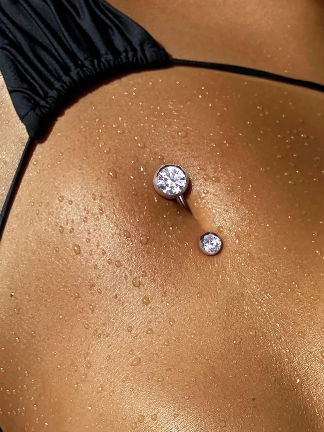 imageBodyBonita ColorShifting Zircon Belly Button Ring 14G G23 Titanium Internally Threaded Belly Button Piercing Curved Barbell Belly Rings Navel Rings for Women with 10121416mm Bar SilverWhite CZ