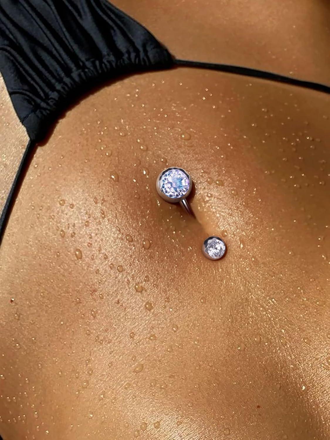 imageBodyBonita ColorShifting Zircon Belly Button Ring 14G G23 Titanium Internally Threaded Belly Button Piercing Curved Barbell Belly Rings Navel Rings for Women with 10121416mm Bar SilverGradient BluePurple CZ