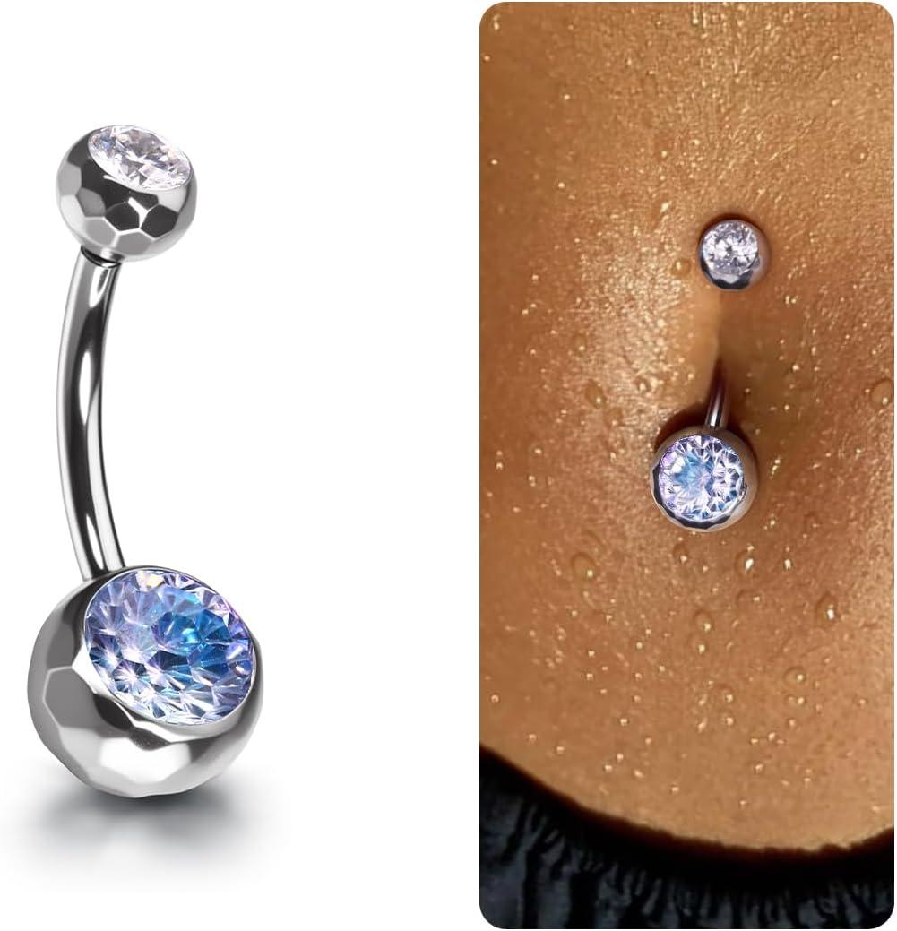 imageBodyBonita ColorShifting Zircon Belly Button Ring 14G G23 Titanium Internally Threaded Belly Button Piercing Curved Barbell Belly Rings Navel Rings for Women with 10121416mm Bar SilverGradient BluePurple CZ