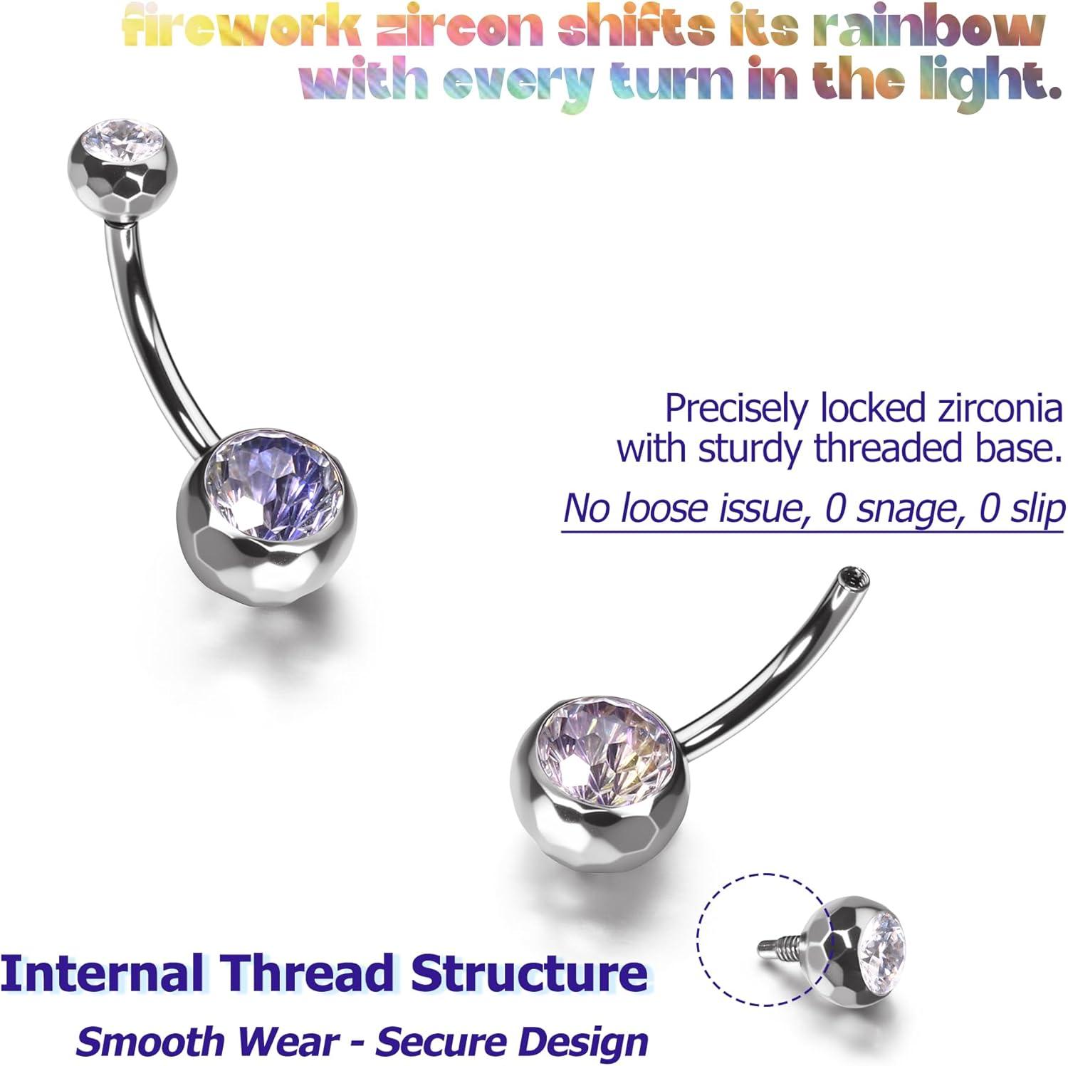 imageBodyBonita ColorShifting Zircon Belly Button Ring 14G G23 Titanium Internally Threaded Belly Button Piercing Curved Barbell Belly Rings Navel Rings for Women with 10121416mm Bar SilverGradient Pink CZ