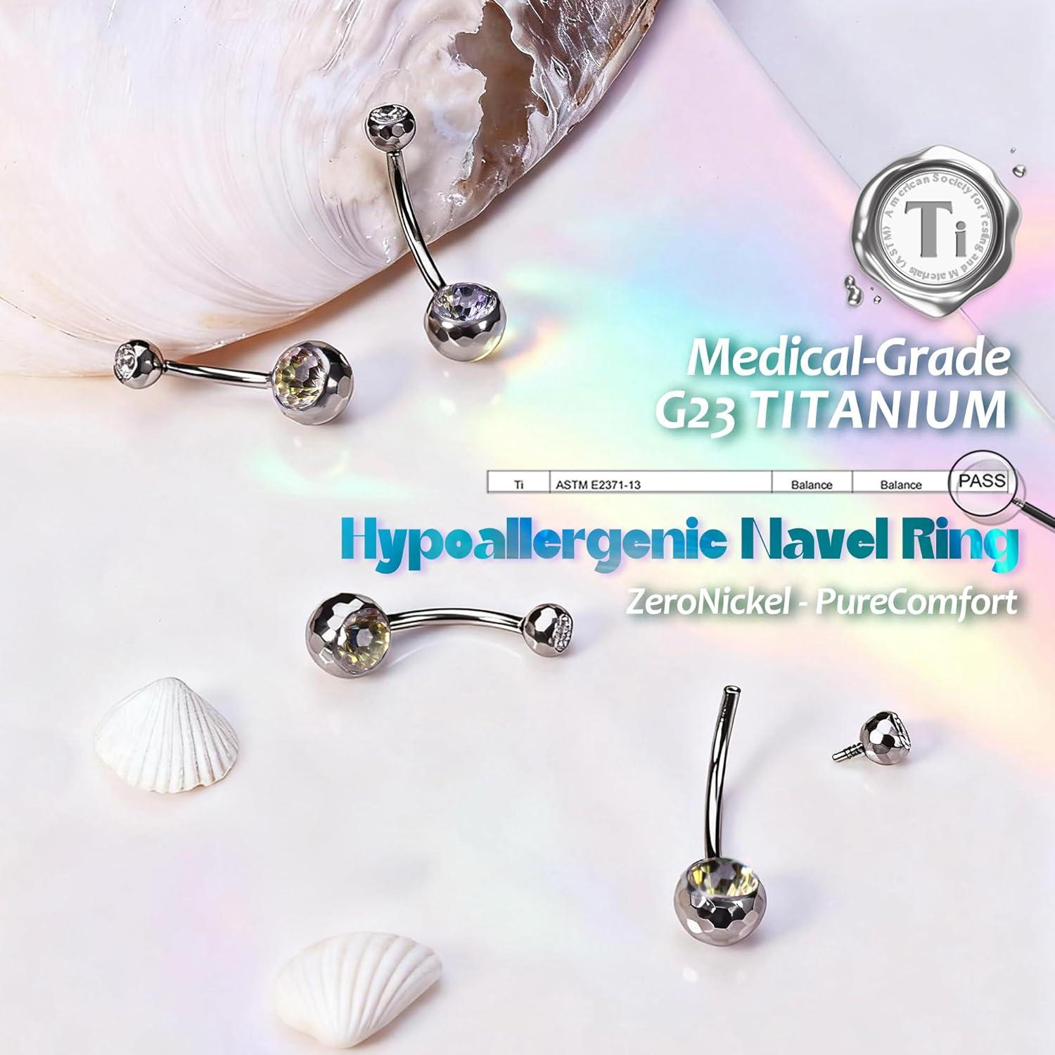 imageBodyBonita ColorShifting Zircon Belly Button Ring 14G G23 Titanium Internally Threaded Belly Button Piercing Curved Barbell Belly Rings Navel Rings for Women with 10121416mm Bar SilverGradient Pink CZ