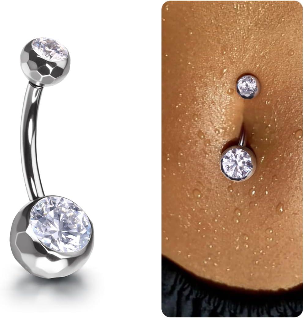 imageBodyBonita ColorShifting Zircon Belly Button Ring 14G G23 Titanium Internally Threaded Belly Button Piercing Curved Barbell Belly Rings Navel Rings for Women with 10121416mm Bar SilverWhite CZ