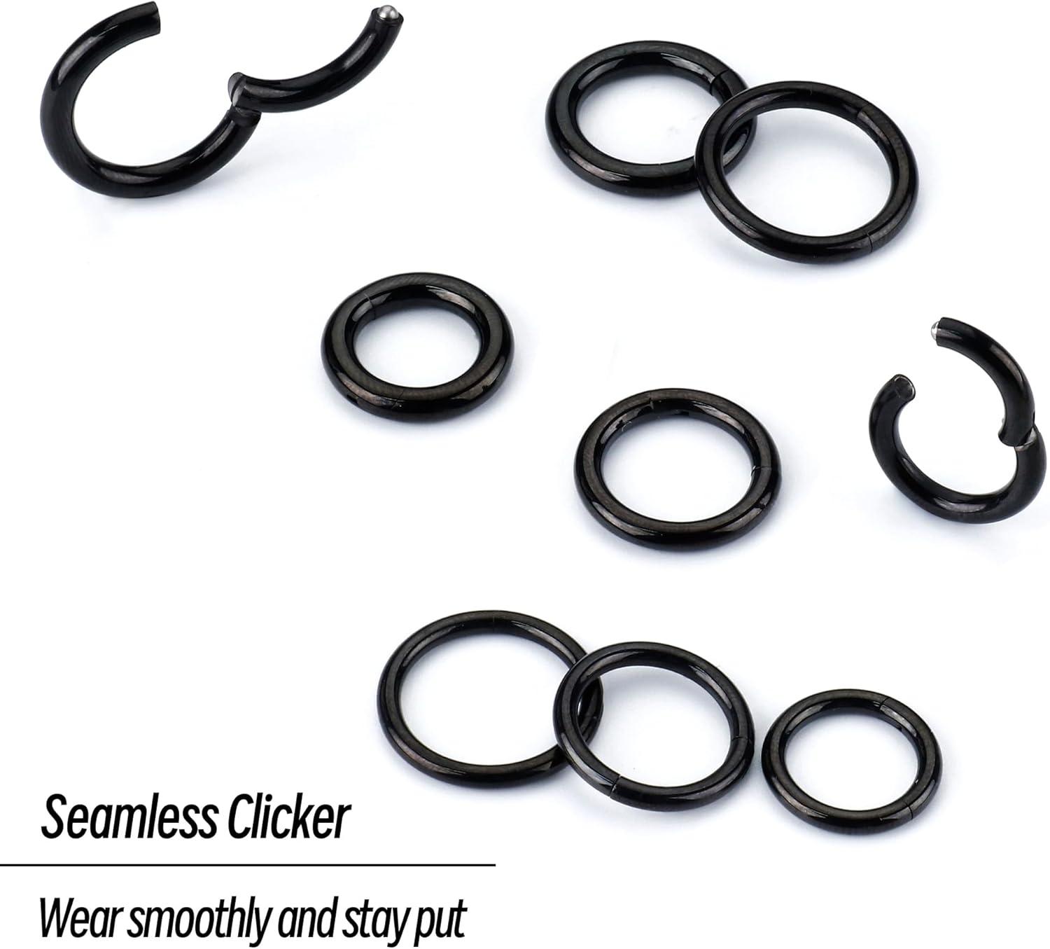 imageBodyBonita G23 Titanium 8G 10G 12G Septum Rings Jewelry Nose Hoops Clicker Ear Weights for Stretched Ear Piercing Jewelry 10mm 12mm 14mm Black SilverBlack