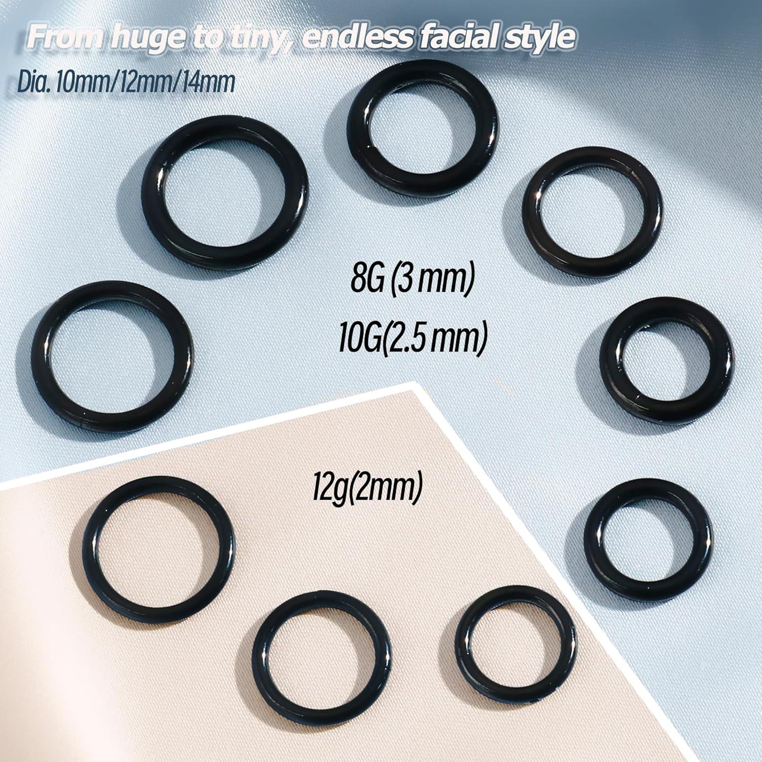 imageBodyBonita G23 Titanium 8G 10G 12G Septum Rings Jewelry Nose Hoops Clicker Ear Weights for Stretched Ear Piercing Jewelry 10mm 12mm 14mm Black SilverBlack