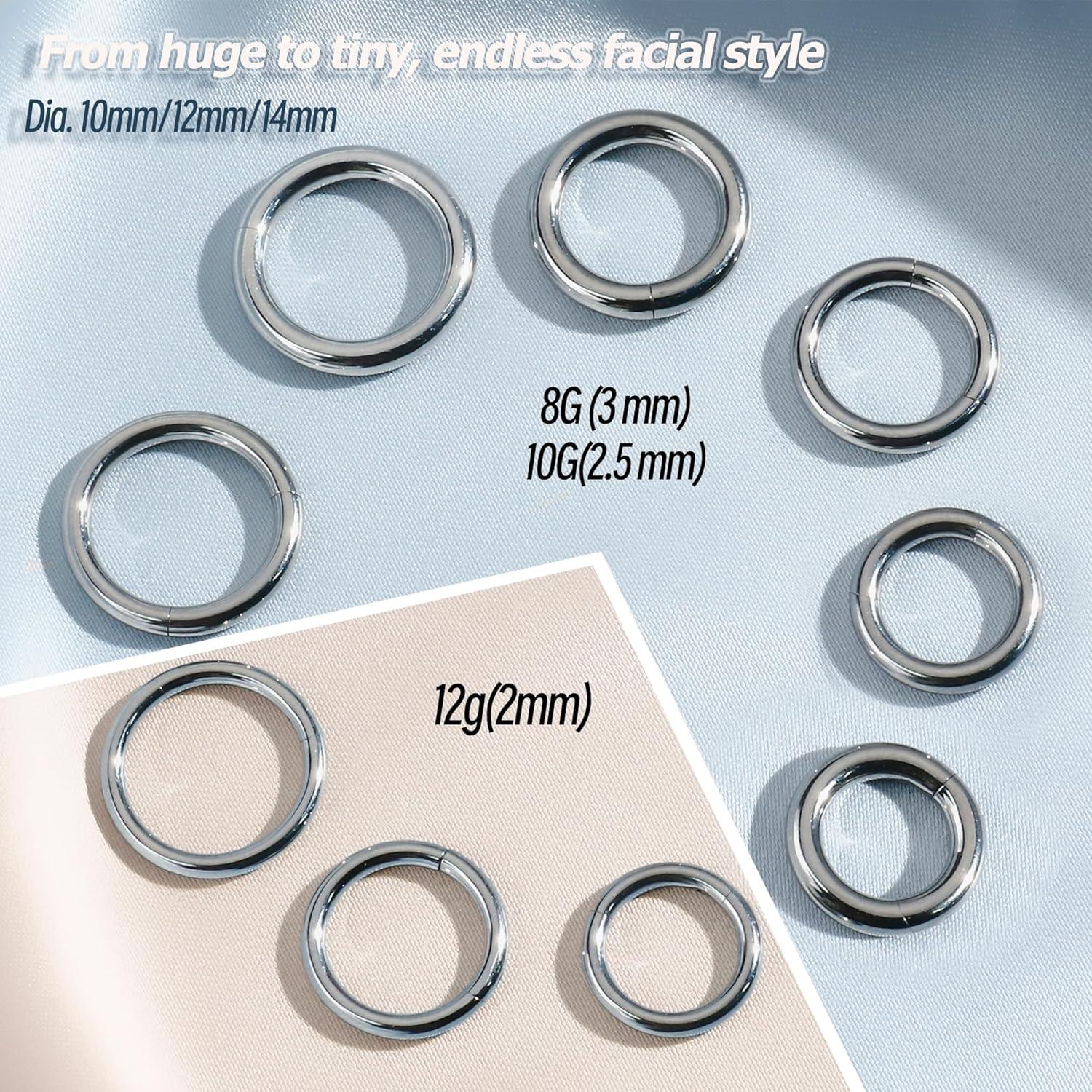 imageBodyBonita G23 Titanium 8G 10G 12G Septum Rings Jewelry Nose Hoops Clicker Ear Weights for Stretched Ear Piercing Jewelry 10mm 12mm 14mm Black SilverSilver