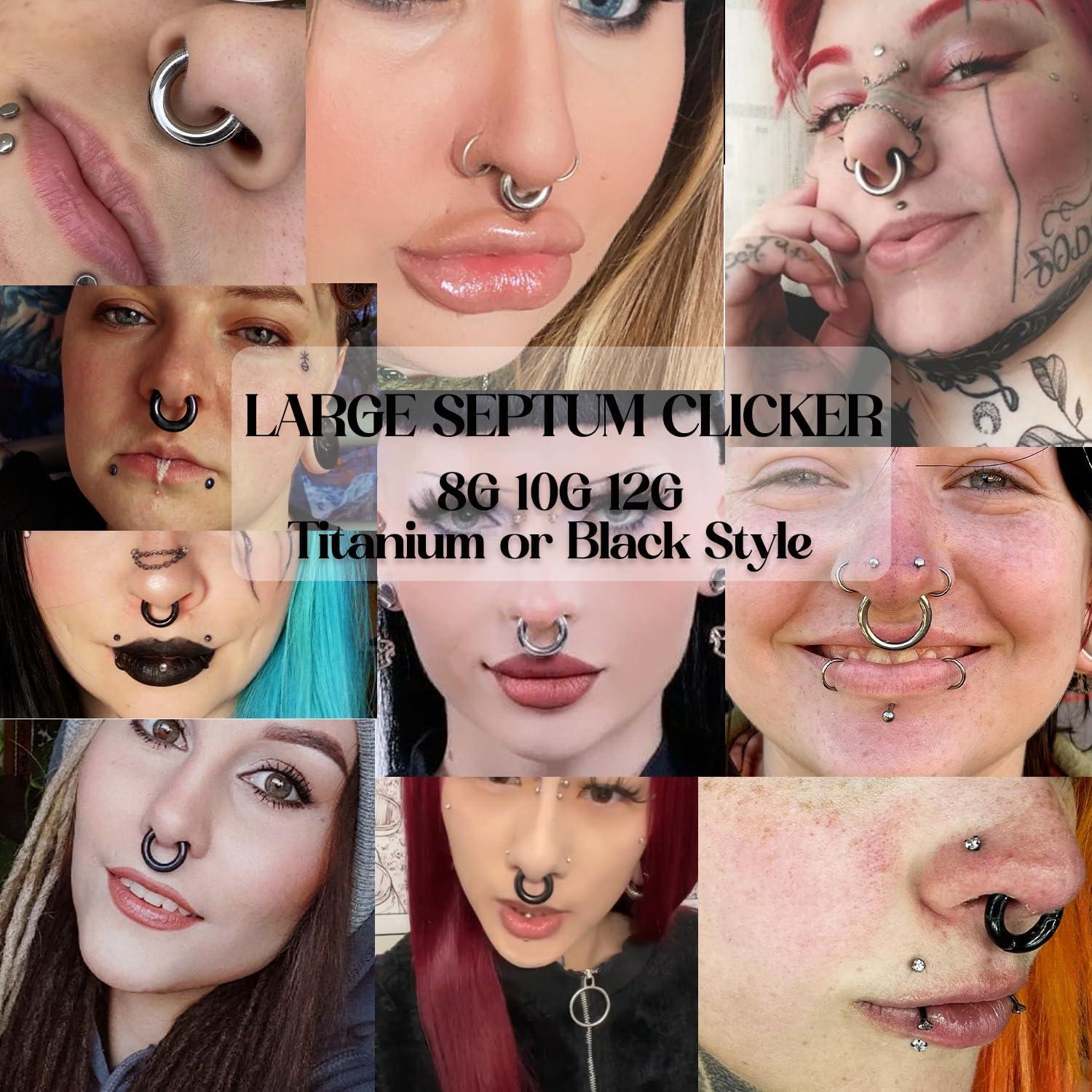 imageBodyBonita G23 Titanium 8G 10G 12G Septum Rings Jewelry Nose Hoops Clicker Ear Weights for Stretched Ear Piercing Jewelry 10mm 12mm 14mm Black SilverSilver