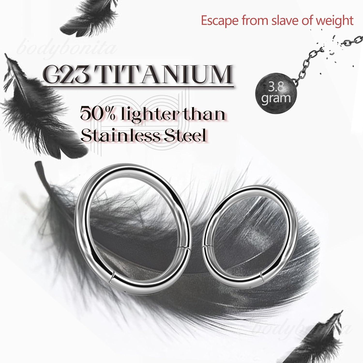 imageBodyBonita G23 Titanium 8G 10G 12G Septum Rings Jewelry Nose Hoops Clicker Ear Weights for Stretched Ear Piercing Jewelry 10mm 12mm 14mm Black SilverSilver