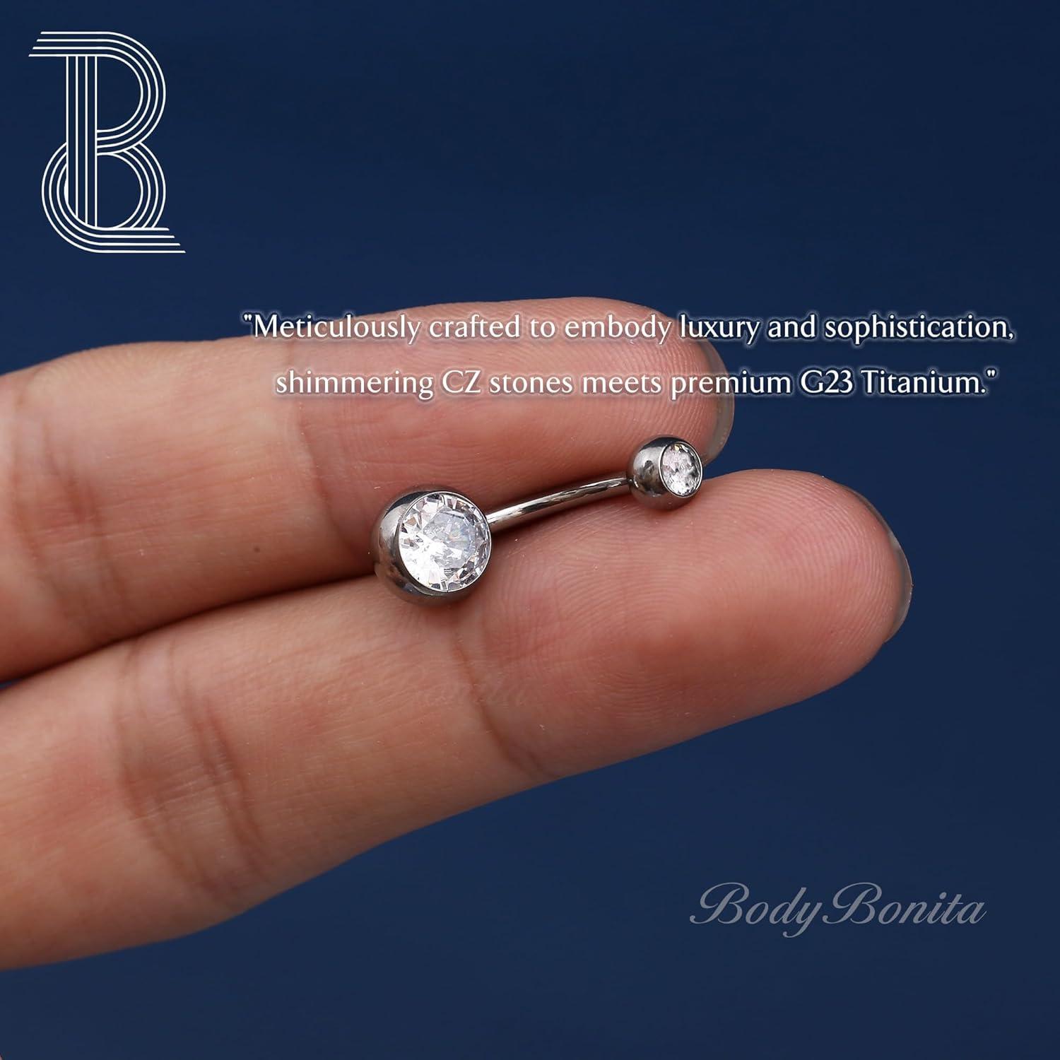 imageBodyBonita G23 Titanium Belly Button Rings 14G Internally Threaded 14mm Belly Ring Round Square Star Teardrop CZ Navel Rings for WomenBallA