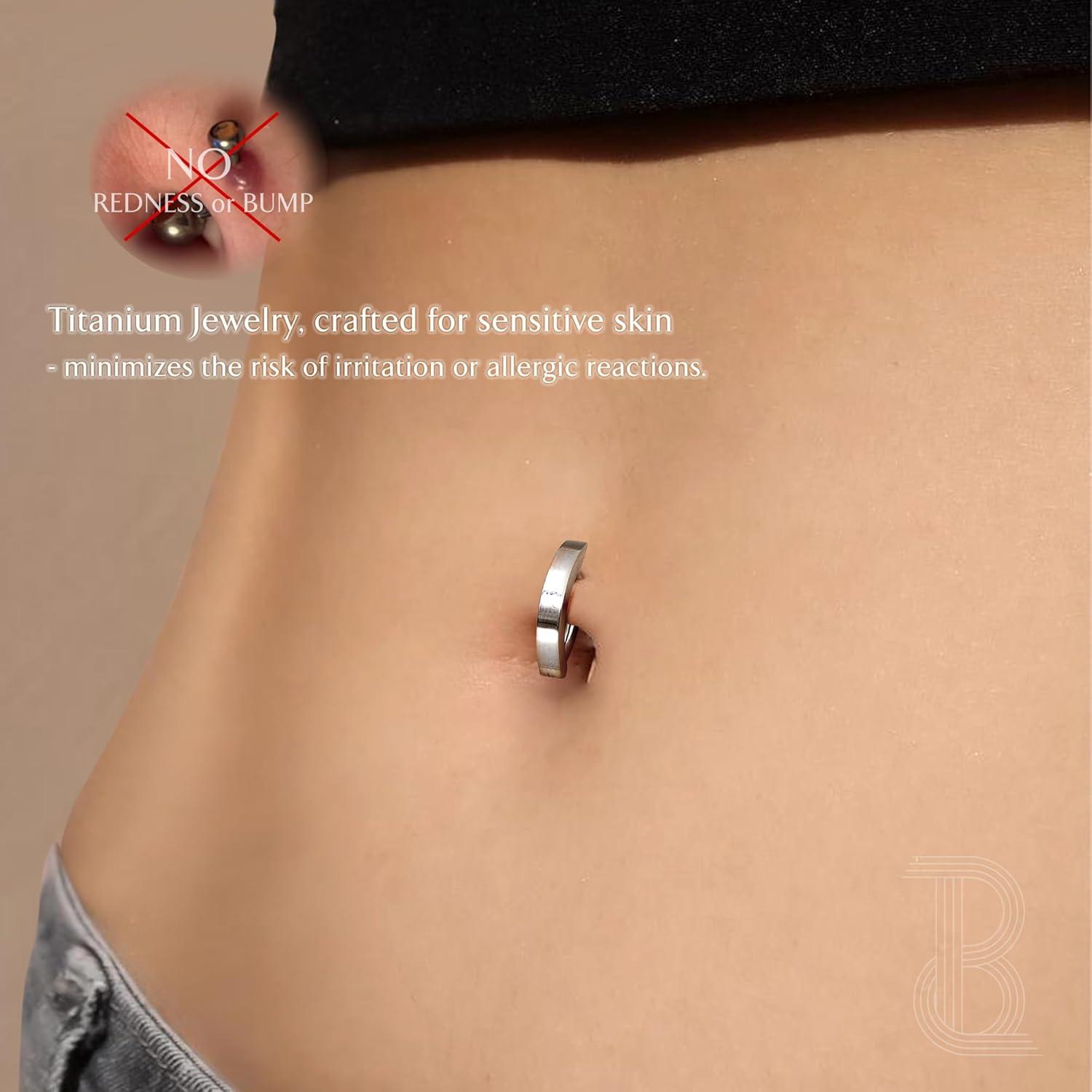 imageBodyBonita G23 Titanium Belly Button Rings 14G Internally Threaded 14mm Belly Ring Round Square Star Teardrop CZ Navel Rings for WomenClicker
