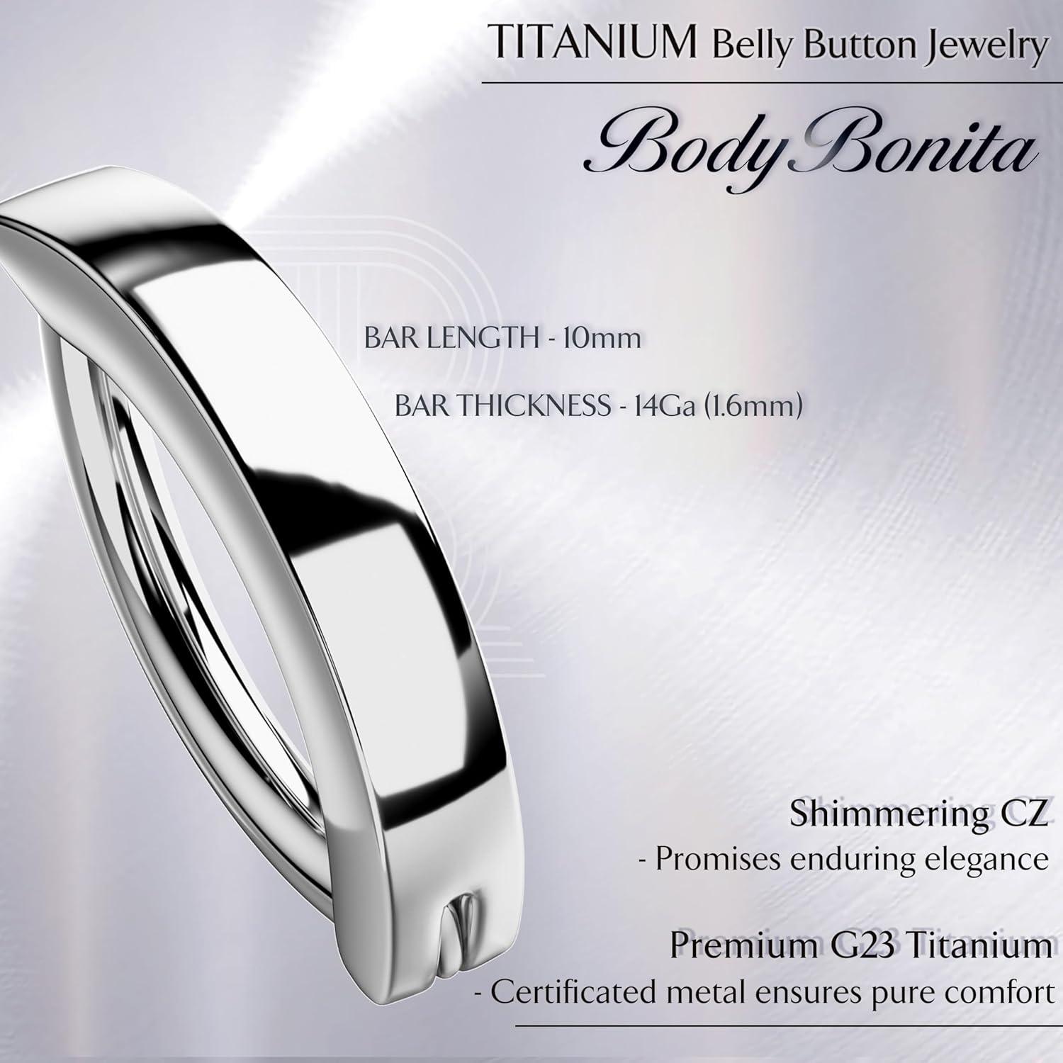 imageBodyBonita G23 Titanium Belly Button Rings 14G Internally Threaded 14mm Belly Ring Round Square Star Teardrop CZ Navel Rings for WomenClicker