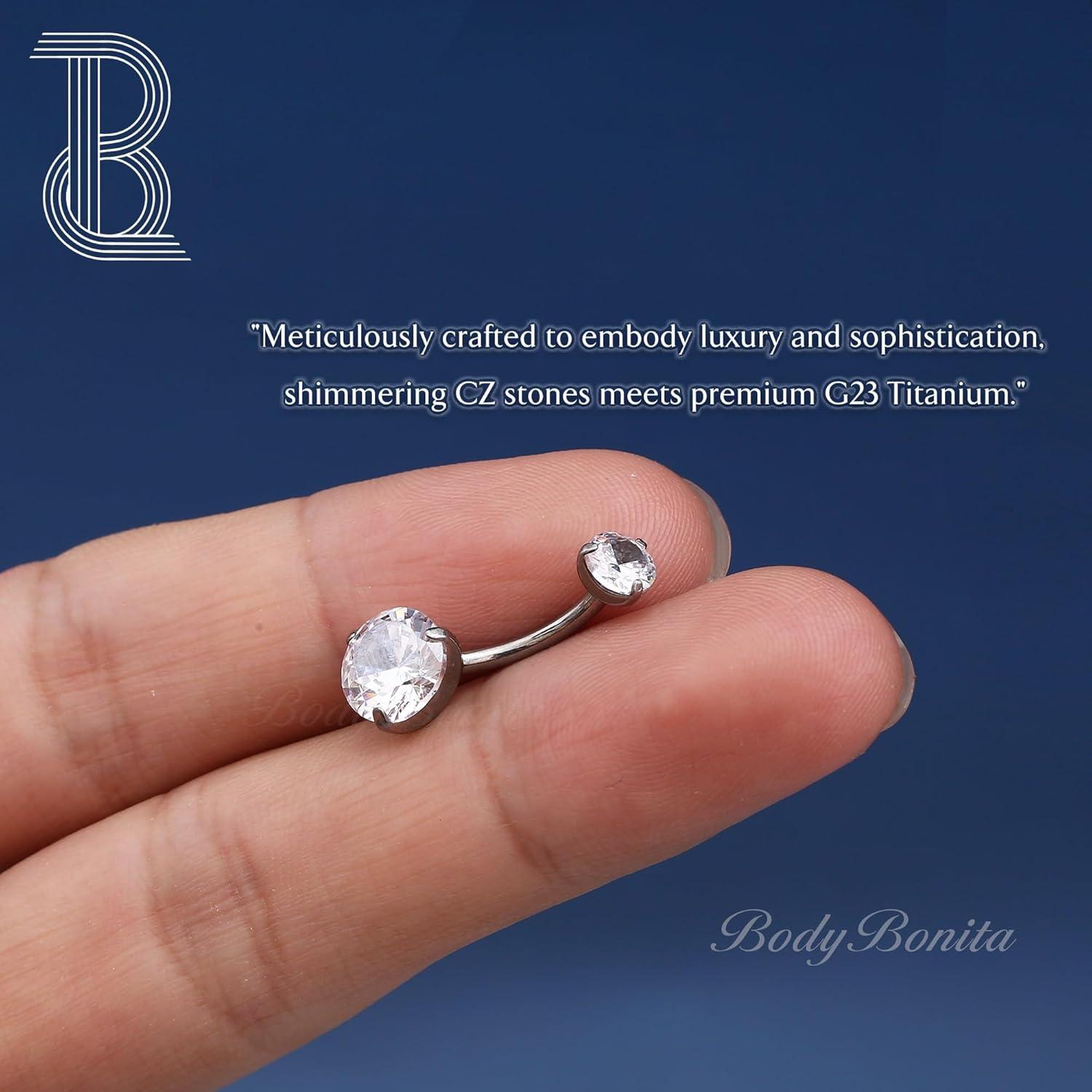 imageBodyBonita G23 Titanium Belly Button Rings 14G Internally Threaded 14mm Belly Ring Round Square Star Teardrop CZ Navel Rings for WomenRoundA