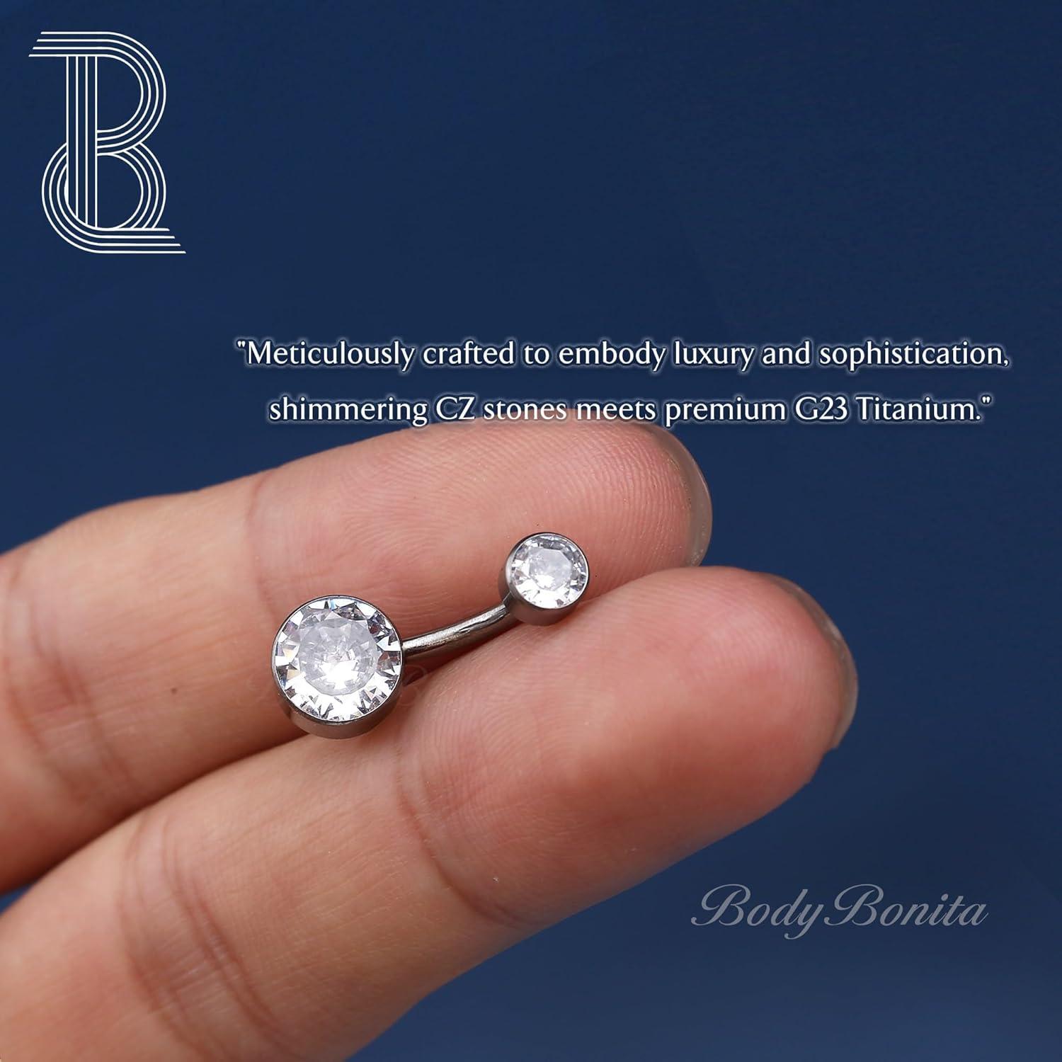 imageBodyBonita G23 Titanium Belly Button Rings 14G Internally Threaded 14mm Belly Ring Round Square Star Teardrop CZ Navel Rings for WomenRoundB