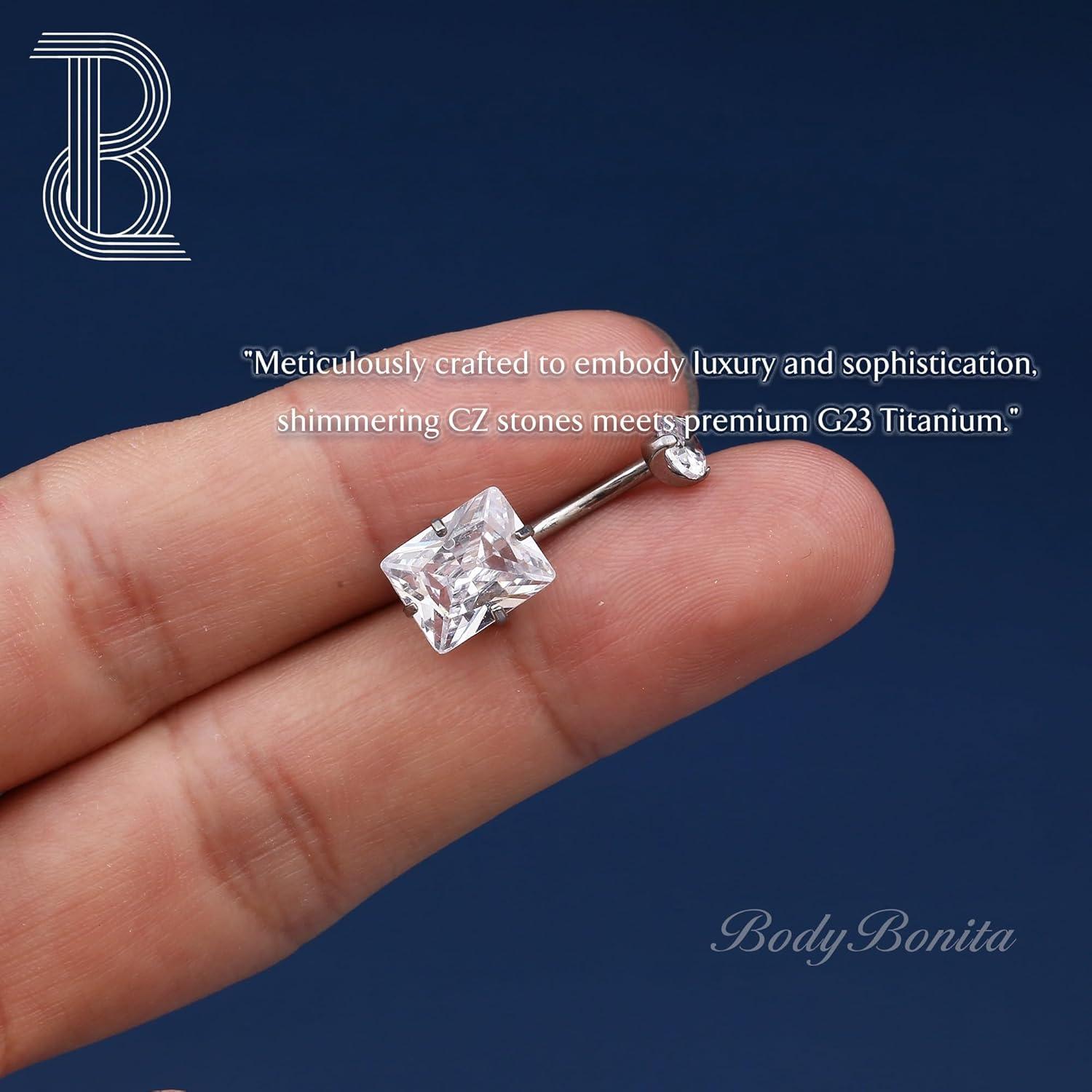 imageBodyBonita G23 Titanium Belly Button Rings 14G Internally Threaded 14mm Belly Ring Round Square Star Teardrop CZ Navel Rings for WomenSquare