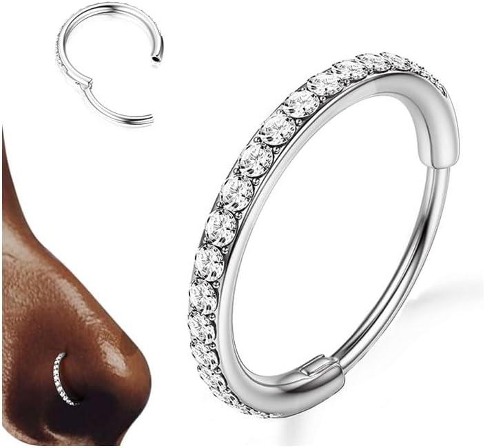 imageBodyBonita G23 Titanium CZ Nose Rings Hoops 20G18G16G14G Septum Rings Nose Hoop Clicker Cartilage Earring for Women Helix Rook Tragus Conch Piercing Jewelry Daith Ring Silver14k Gold PlatedSilver Bigger Clear CZ5A