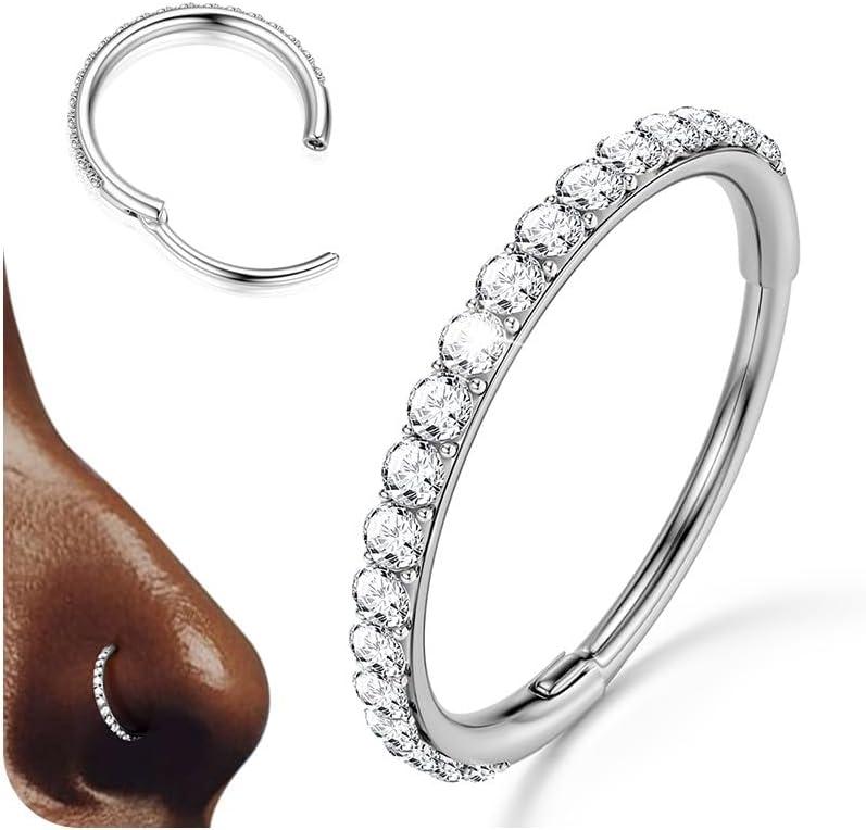 imageBodyBonita G23 Titanium CZ Nose Rings Hoops 20G18G16G14G Septum Rings Nose Hoop Clicker Cartilage Earring for Women Helix Rook Tragus Conch Piercing Jewelry Daith Ring Silver14k Gold PlatedSilver Clear CZ5A