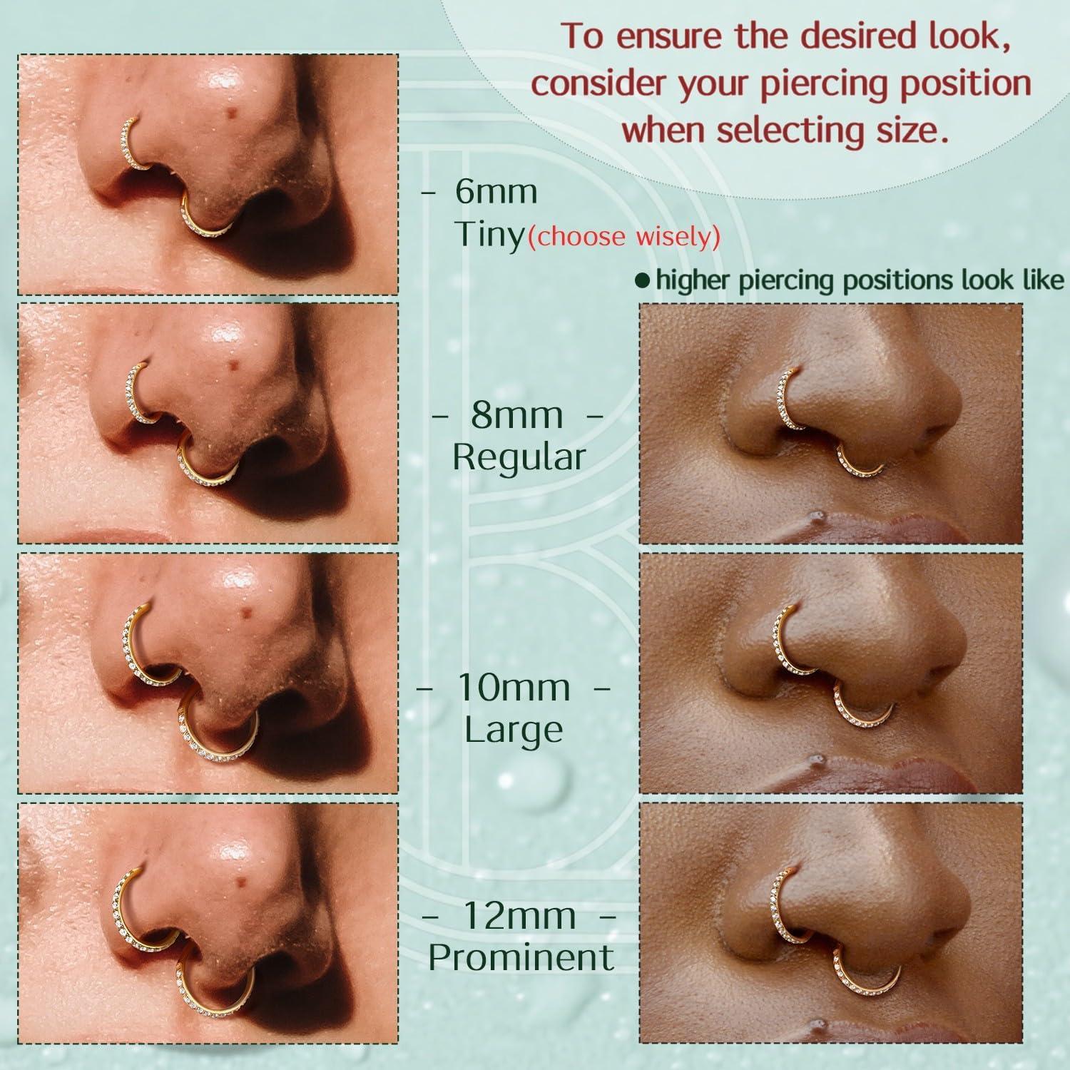 imageBodyBonita G23 Titanium CZ Nose Rings Hoops 20G18G16G14G Septum Rings Nose Hoop Clicker Cartilage Earring for Women Helix Rook Tragus Conch Piercing Jewelry Daith Ring Silver14k Gold PlatedGold Clear CZ5A