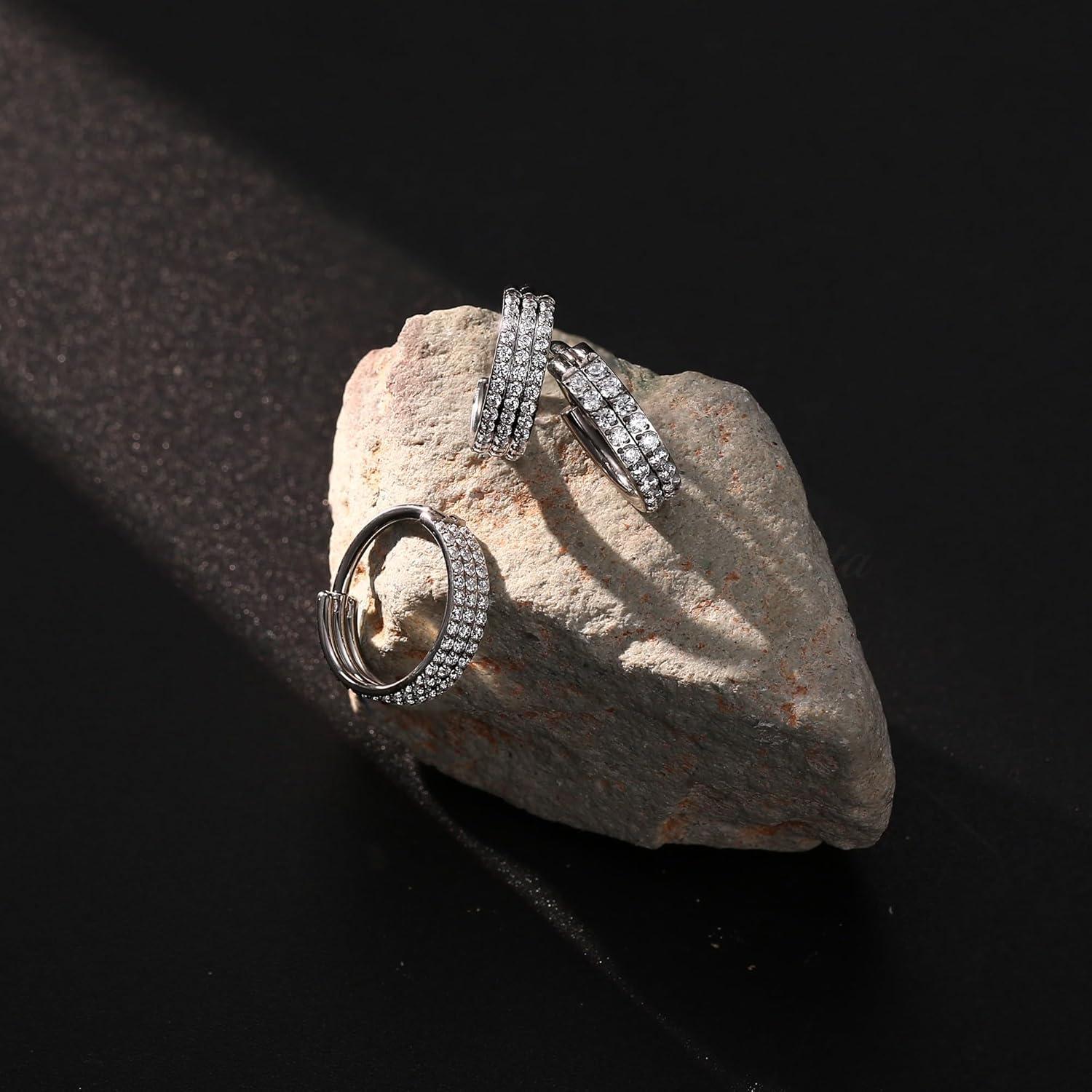 imageBodyBonita G23 Titanium CZ Nose Rings Hoops 20G18G16G14G Septum Rings Nose Hoop Clicker Cartilage Earring for Women Helix Rook Tragus Conch Piercing Jewelry Daith Ring Silver14k Gold PlatedSilver Double Hoop