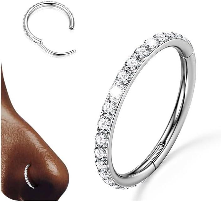 imageBodyBonita G23 Titanium CZ Nose Rings Hoops 20G18G16G14G Septum Rings Nose Hoop Clicker Cartilage Earring for Women Helix Rook Tragus Conch Piercing Jewelry Daith Ring Silver14k Gold PlatedSilver Clear CZ5A