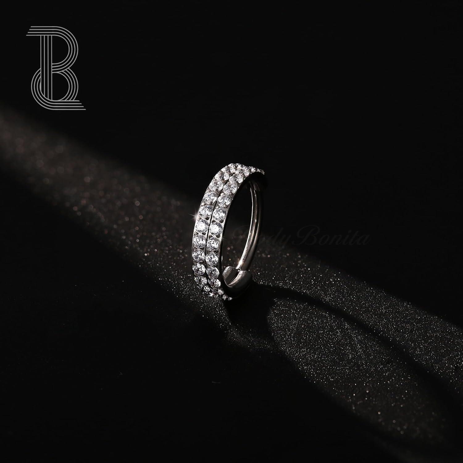 imageBodyBonita G23 Titanium CZ Nose Rings Hoops 20G18G16G14G Septum Rings Nose Hoop Clicker Cartilage Earring for Women Helix Rook Tragus Conch Piercing Jewelry Daith Ring Silver14k Gold PlatedSilver Double Hoop