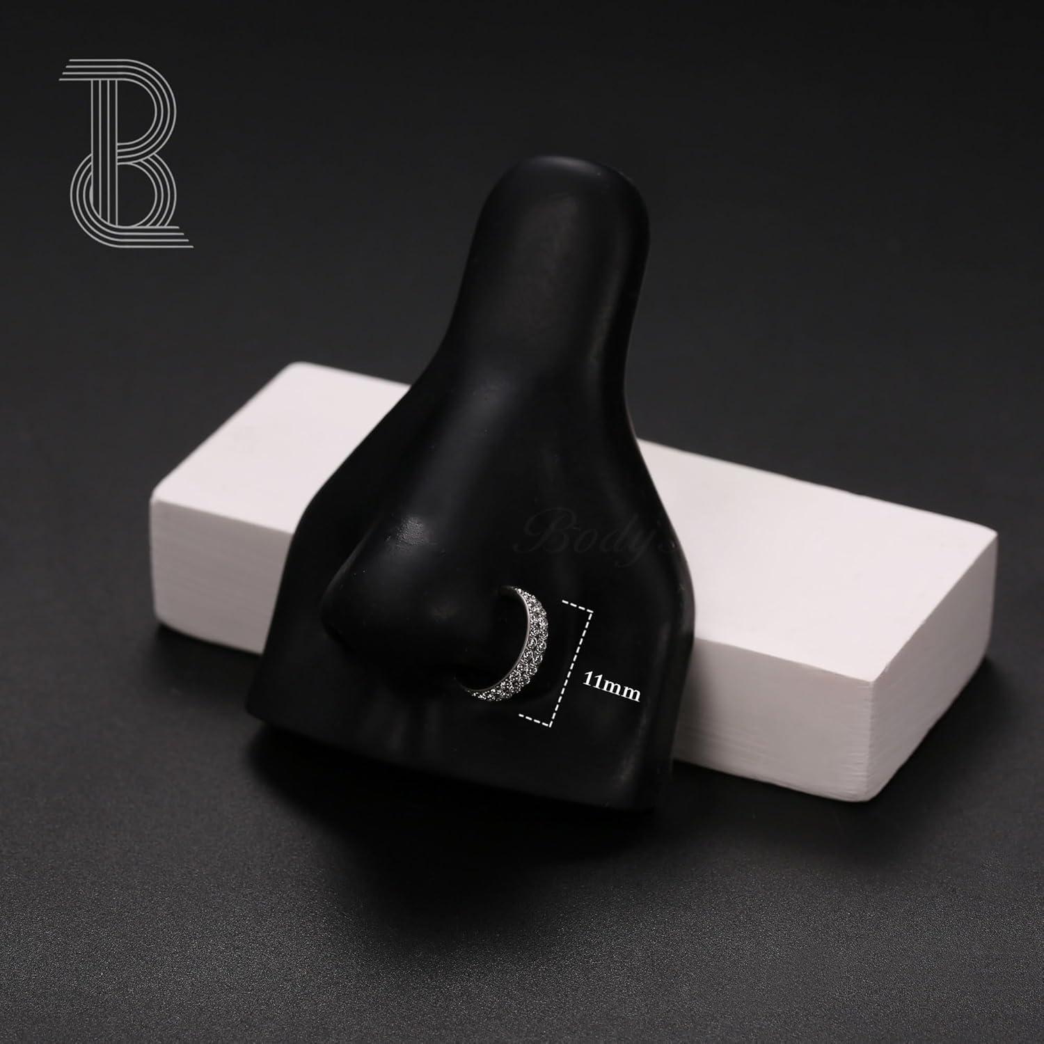 imageBodyBonita G23 Titanium CZ Nose Rings Hoops 20G18G16G14G Septum Rings Nose Hoop Clicker Cartilage Earring for Women Helix Rook Tragus Conch Piercing Jewelry Daith Ring Silver14k Gold PlatedSilver Double Hoop