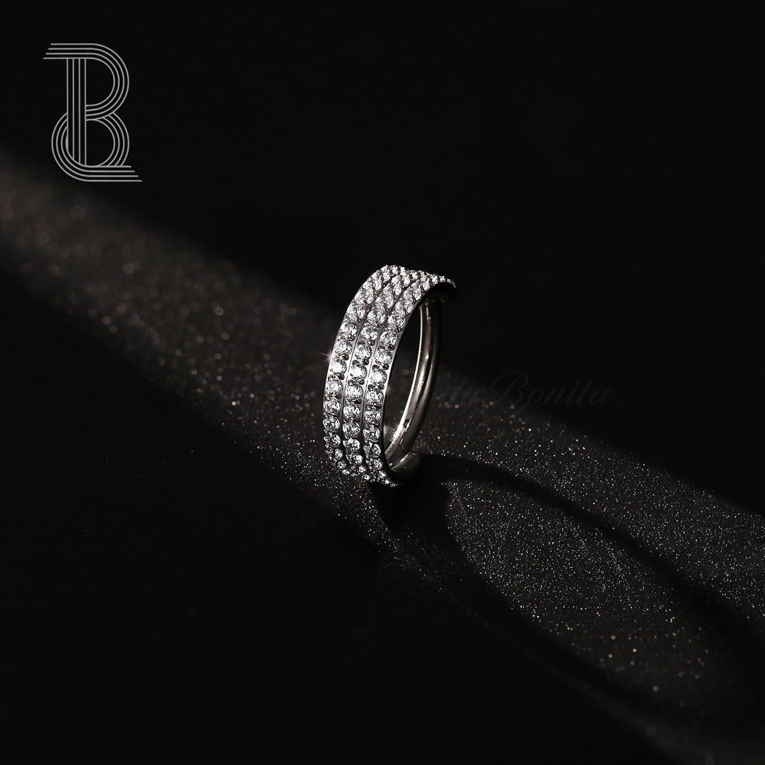 imageBodyBonita G23 Titanium CZ Nose Rings Hoops 20G18G16G14G Septum Rings Nose Hoop Clicker Cartilage Earring for Women Helix Rook Tragus Conch Piercing Jewelry Daith Ring Silver14k Gold PlatedSilver Triple Hoop