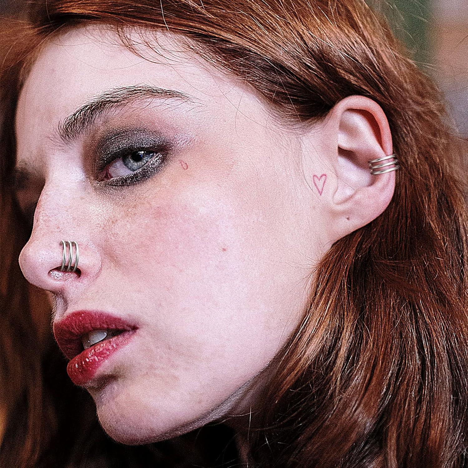 imageBodyBonita G23 Titanium Cartilage Earring Hoop Stacked Clicker 16G CZ DoubleTriple Septum Rings Conch Piercing Jewelry Tragus Daith Helix Nose Rings Hoops for Women SilverGold Plated 8mm 10mm 12mmTriple Layers 16G Silver