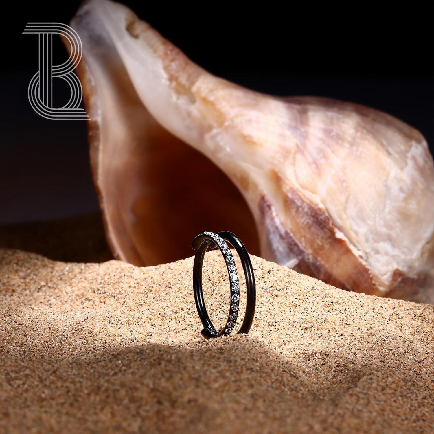 imageBodyBonita G23 Titanium Cartilage Earring Hoop Stacked Clicker 16G CZ DoubleTriple Septum Rings Conch Piercing Jewelry Tragus Daith Helix Nose Rings Hoops for Women SilverGold Plated 8mm 10mm 12mmDouble Layers CZ 16G Black