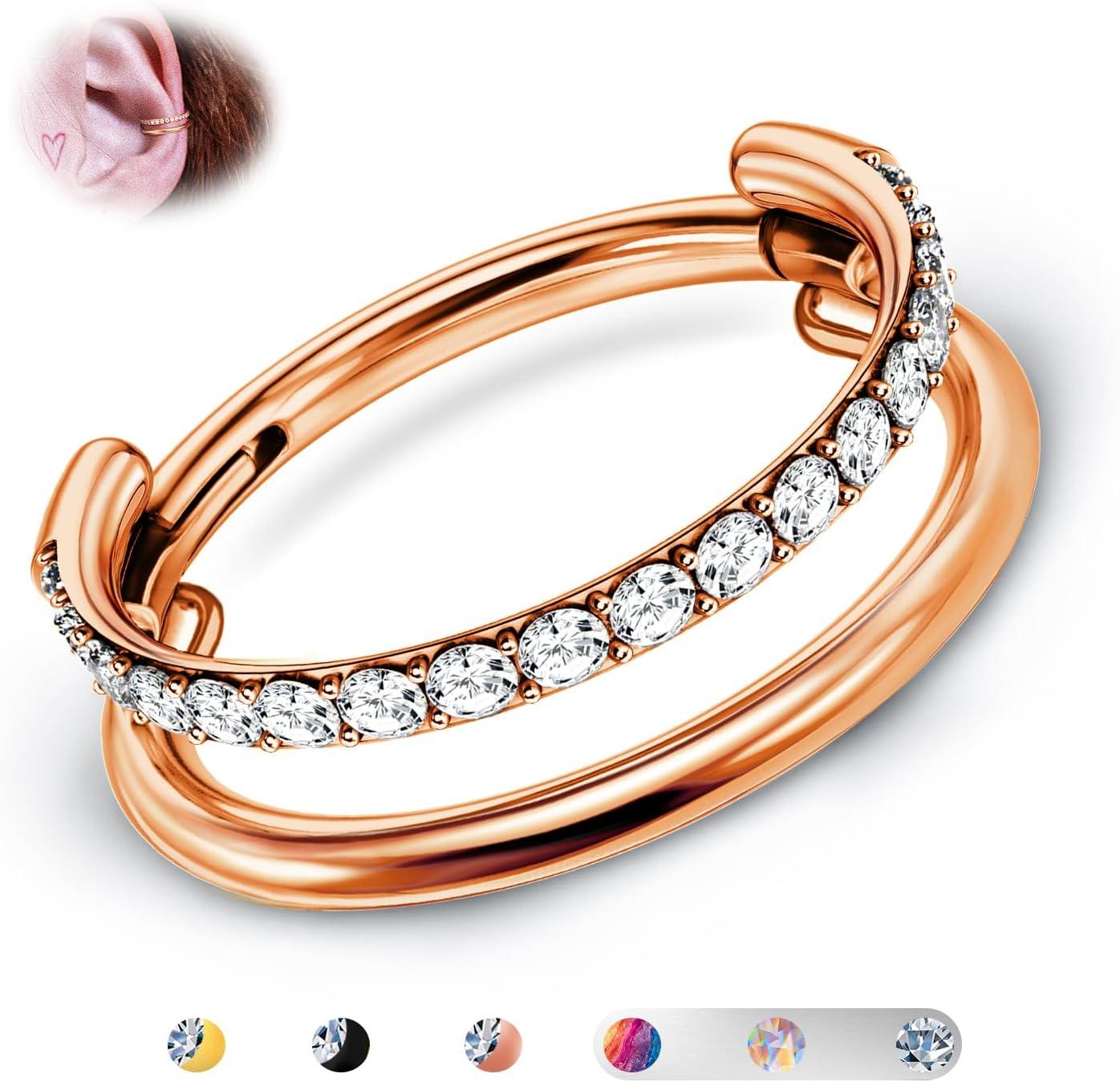 imageBodyBonita G23 Titanium Cartilage Earring Hoop Stacked Clicker 16G CZ DoubleTriple Septum Rings Conch Piercing Jewelry Tragus Daith Helix Nose Rings Hoops for Women SilverGold Plated 8mm 10mm 12mmDouble Layers CZ 16G Rose Gold