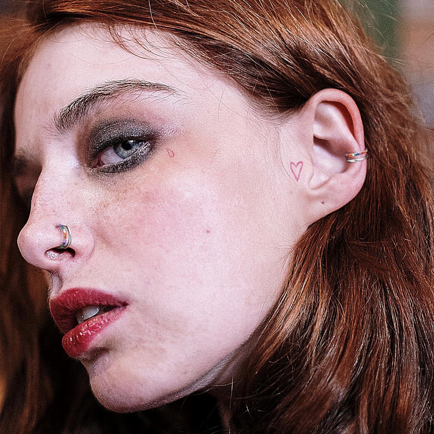 imageBodyBonita G23 Titanium Cartilage Earring Hoop Stacked Clicker 16G CZ DoubleTriple Septum Rings Conch Piercing Jewelry Tragus Daith Helix Nose Rings Hoops for Women SilverGold Plated 8mm 10mm 12mmDouble Layers Rainbow CZ 16G Silver