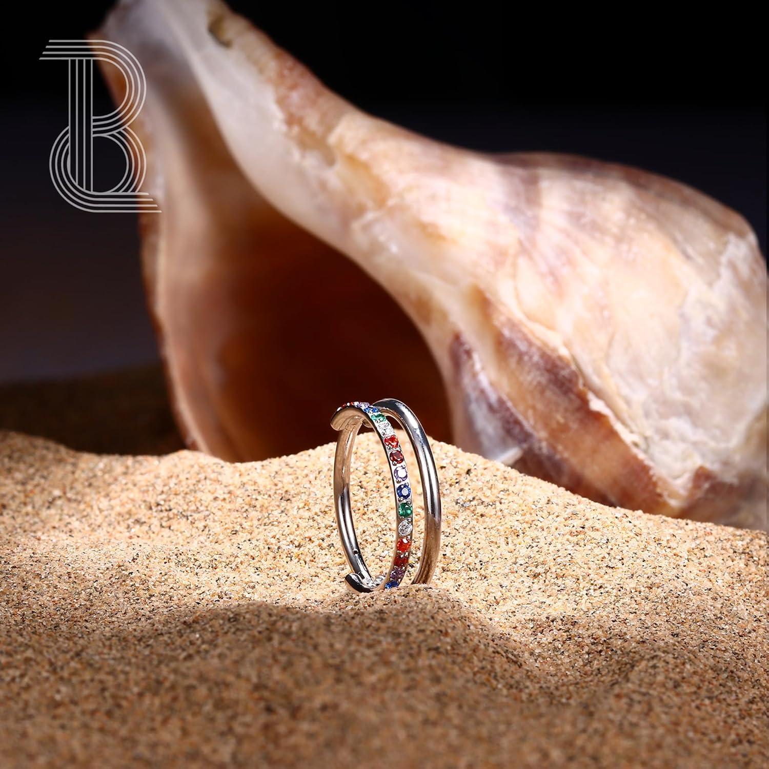 imageBodyBonita G23 Titanium Cartilage Earring Hoop Stacked Clicker 16G CZ DoubleTriple Septum Rings Conch Piercing Jewelry Tragus Daith Helix Nose Rings Hoops for Women SilverGold Plated 8mm 10mm 12mmDouble Layers Rainbow CZ 16G Silver