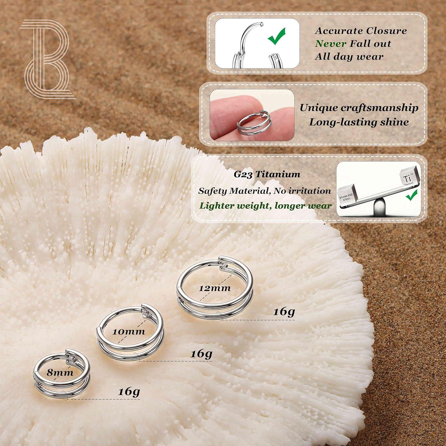 imageBodyBonita G23 Titanium Cartilage Earring Hoop Stacked Clicker 16G CZ DoubleTriple Septum Rings Conch Piercing Jewelry Tragus Daith Helix Nose Rings Hoops for Women SilverGold Plated 8mm 10mm 12mmDouble Layers 16G Silver