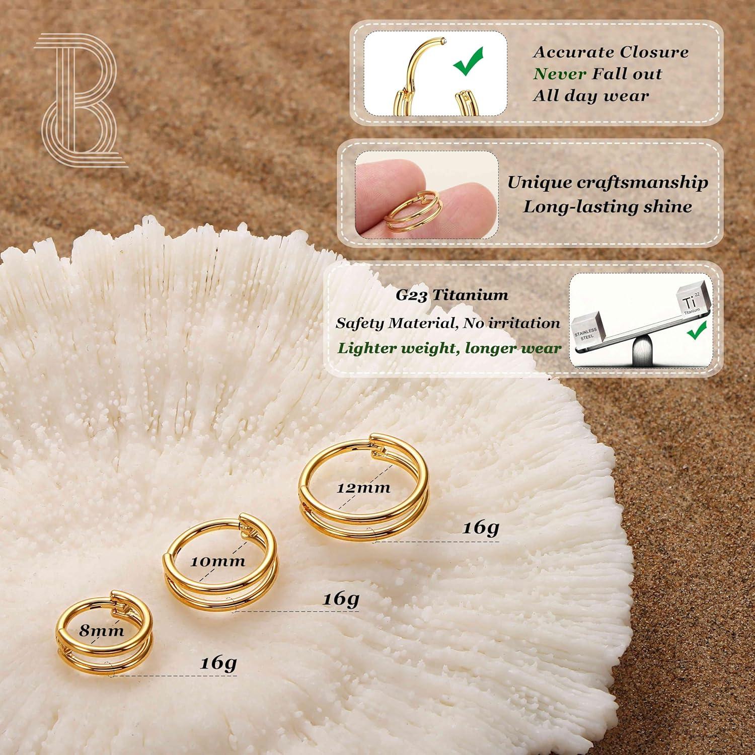 imageBodyBonita G23 Titanium Cartilage Earring Hoop Stacked Clicker 16G CZ DoubleTriple Septum Rings Conch Piercing Jewelry Tragus Daith Helix Nose Rings Hoops for Women SilverGold Plated 8mm 10mm 12mmDouble Layers 16G Gold