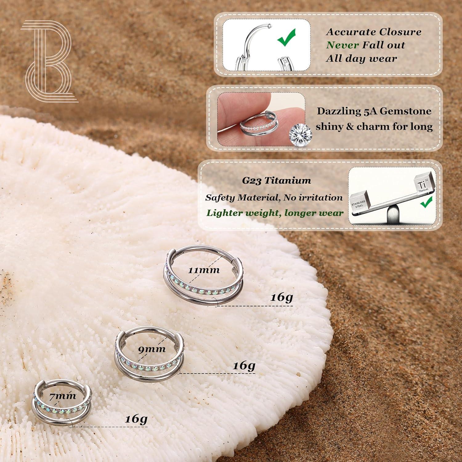 imageBodyBonita G23 Titanium Cartilage Earring Hoop Stacked Clicker 16G CZ DoubleTriple Septum Rings Conch Piercing Jewelry Tragus Daith Helix Nose Rings Hoops for Women SilverGold Plated 8mm 10mm 12mmDouble Layers CZ 16G Silver