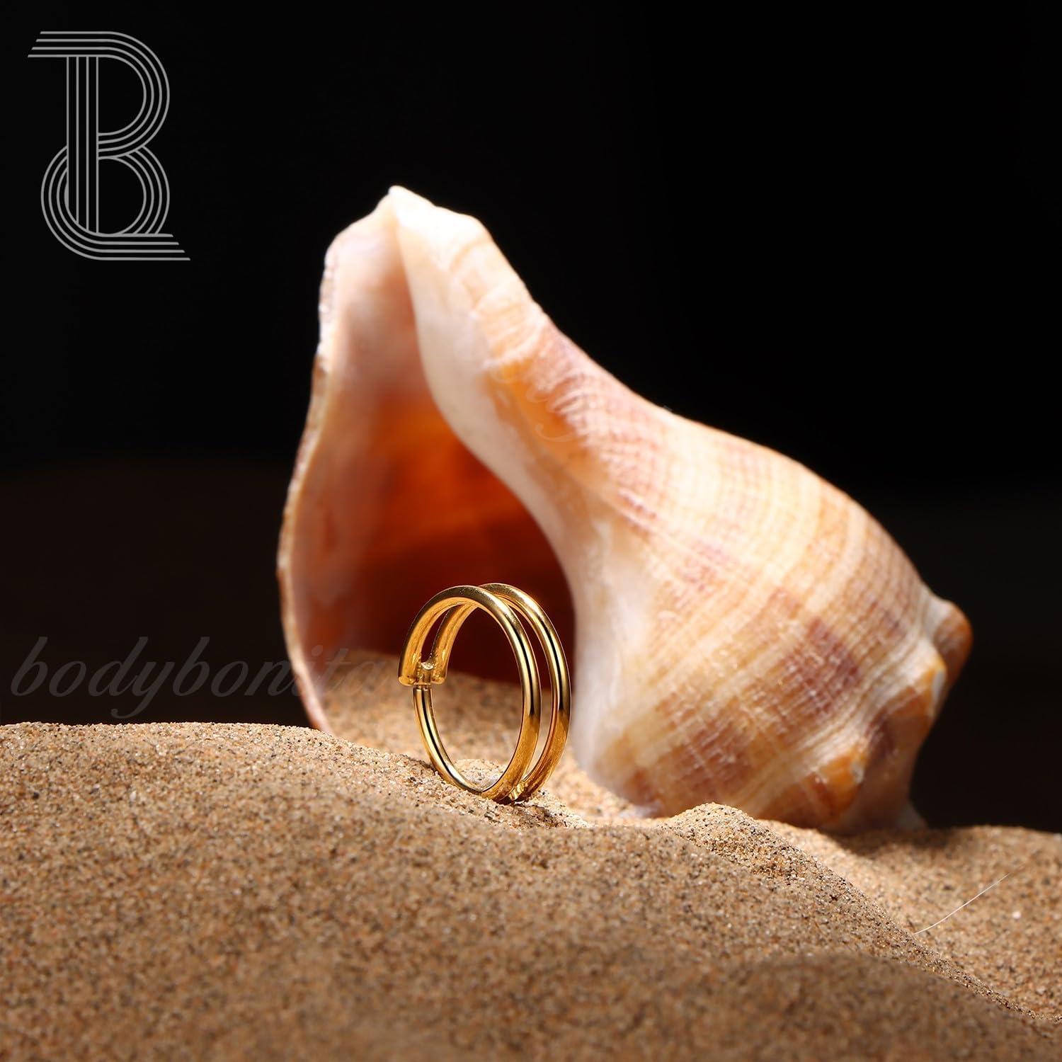 imageBodyBonita G23 Titanium Cartilage Earring Hoop Stacked Clicker 16G CZ DoubleTriple Septum Rings Conch Piercing Jewelry Tragus Daith Helix Nose Rings Hoops for Women SilverGold Plated 8mm 10mm 12mmDouble Layers 16G Gold