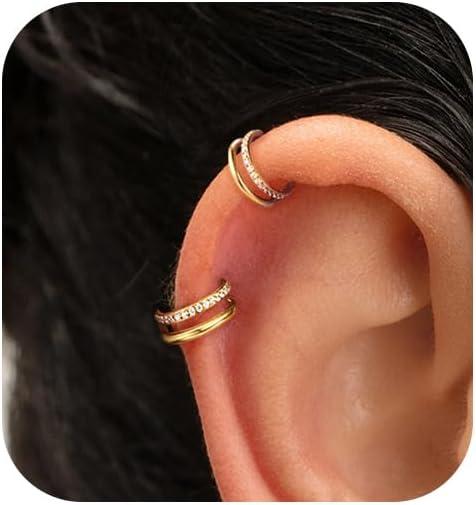 imageBodyBonita G23 Titanium Cartilage Earring Hoop Stacked Clicker 16G CZ DoubleTriple Septum Rings Conch Piercing Jewelry Tragus Daith Helix Nose Rings Hoops for Women SilverGold Plated 8mm 10mm 12mmDouble Layers CZ 16G Gold