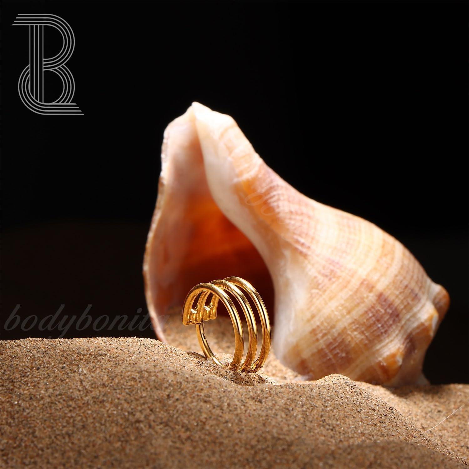 imageBodyBonita G23 Titanium Cartilage Earring Hoop Stacked Clicker 16G CZ DoubleTriple Septum Rings Conch Piercing Jewelry Tragus Daith Helix Nose Rings Hoops for Women SilverGold Plated 8mm 10mm 12mmTriple Layers 16G Gold