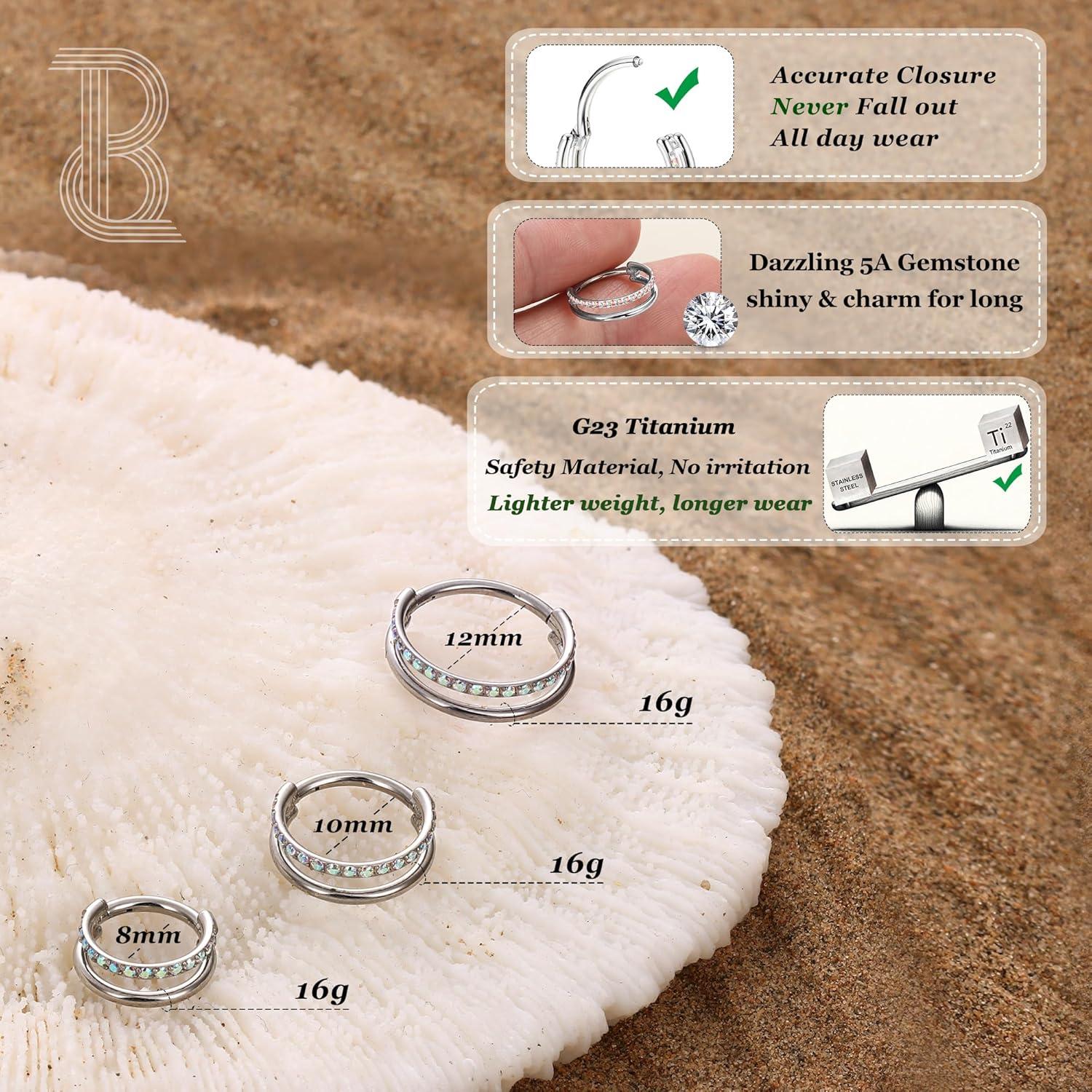 imageBodyBonita G23 Titanium Cartilage Earring Hoop Stacked Clicker 16G CZ DoubleTriple Septum Rings Conch Piercing Jewelry Tragus Daith Helix Nose Rings Hoops for Women SilverGold Plated 8mm 10mm 12mmDouble Layers AB CZ 16G Silver