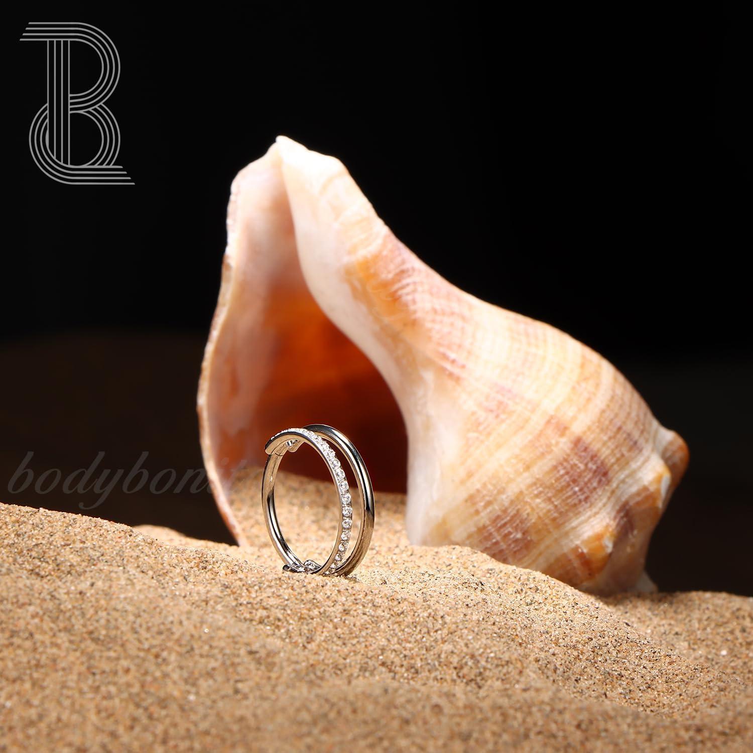 imageBodyBonita G23 Titanium Cartilage Earring Hoop Stacked Clicker 16G CZ DoubleTriple Septum Rings Conch Piercing Jewelry Tragus Daith Helix Nose Rings Hoops for Women SilverGold Plated 8mm 10mm 12mmDouble Layers CZ 16G Silver