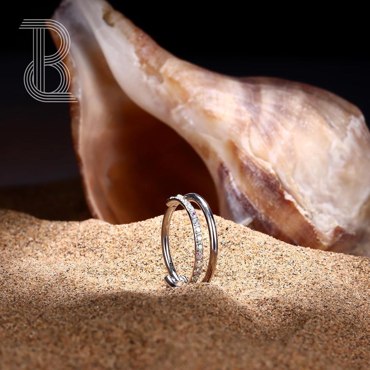 imageBodyBonita G23 Titanium Cartilage Earring Hoop Stacked Clicker 16G CZ DoubleTriple Septum Rings Conch Piercing Jewelry Tragus Daith Helix Nose Rings Hoops for Women SilverGold Plated 8mm 10mm 12mmDouble Layers AB CZ 16G Silver