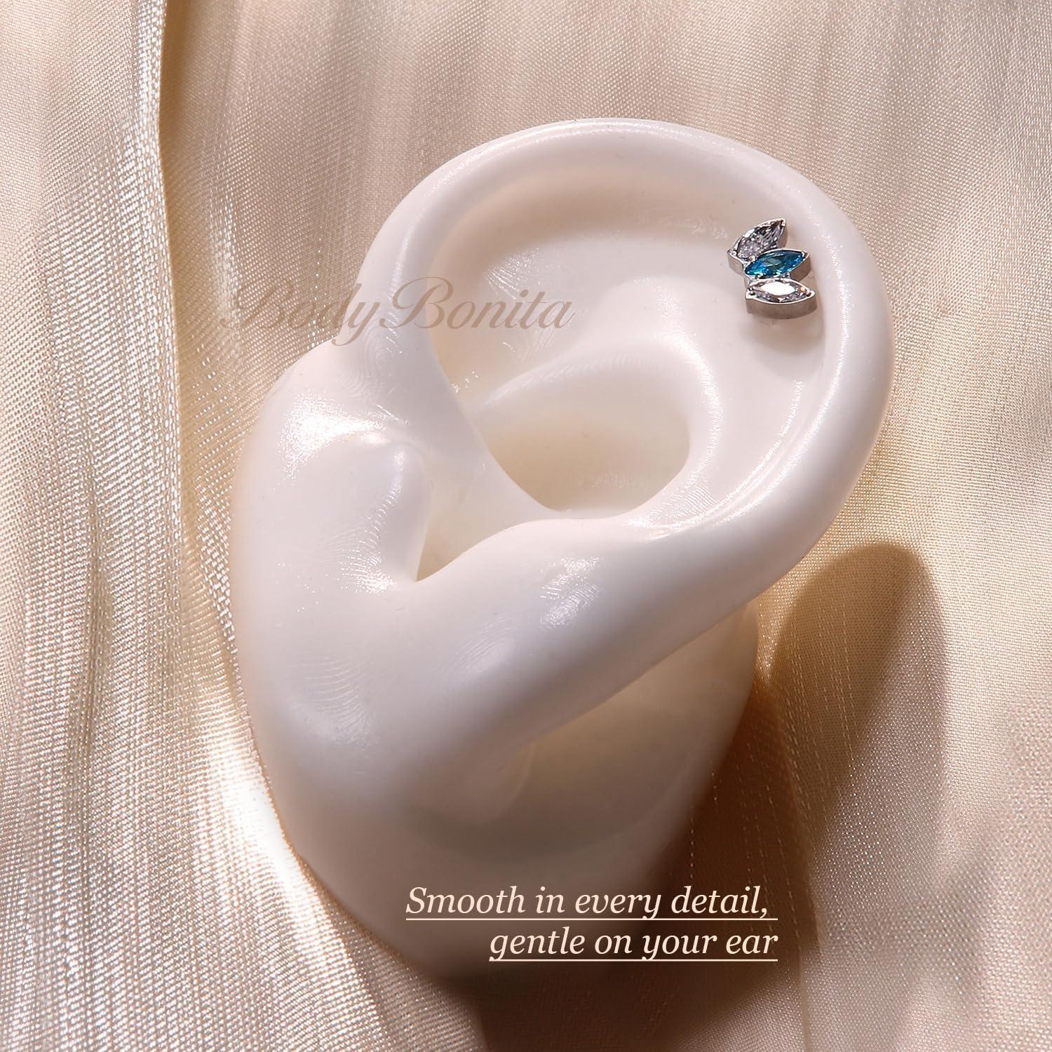 imageBodyBonita G23 Titanium Flat Back Stud Earrings Piercings Hypoallergenic 16G Tragus Piercing Jewelry Helix Medusa Monroe Labret Lip Conch Earring 8mmSilverBlue CZ