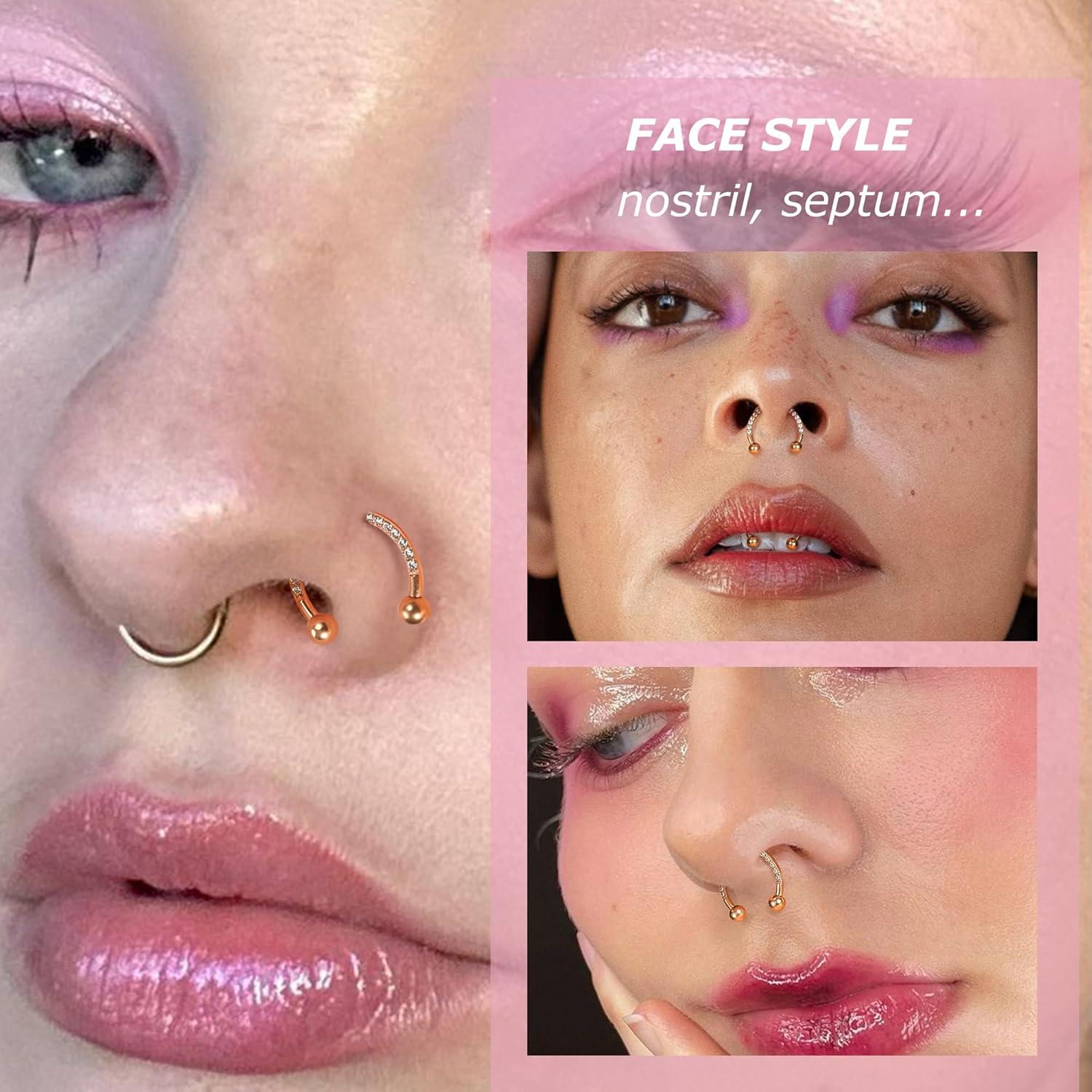 imageBodyBonita G23 Titanium Horseshoe Nose Rings Septum 16G with Threaded Piercing TaperPick Up ToolReplacement Balls for Piercings Circular BarbellSpike Lip Piercing Helix Daith Jewelry for WomenRoseGoldHorseshoeRing
