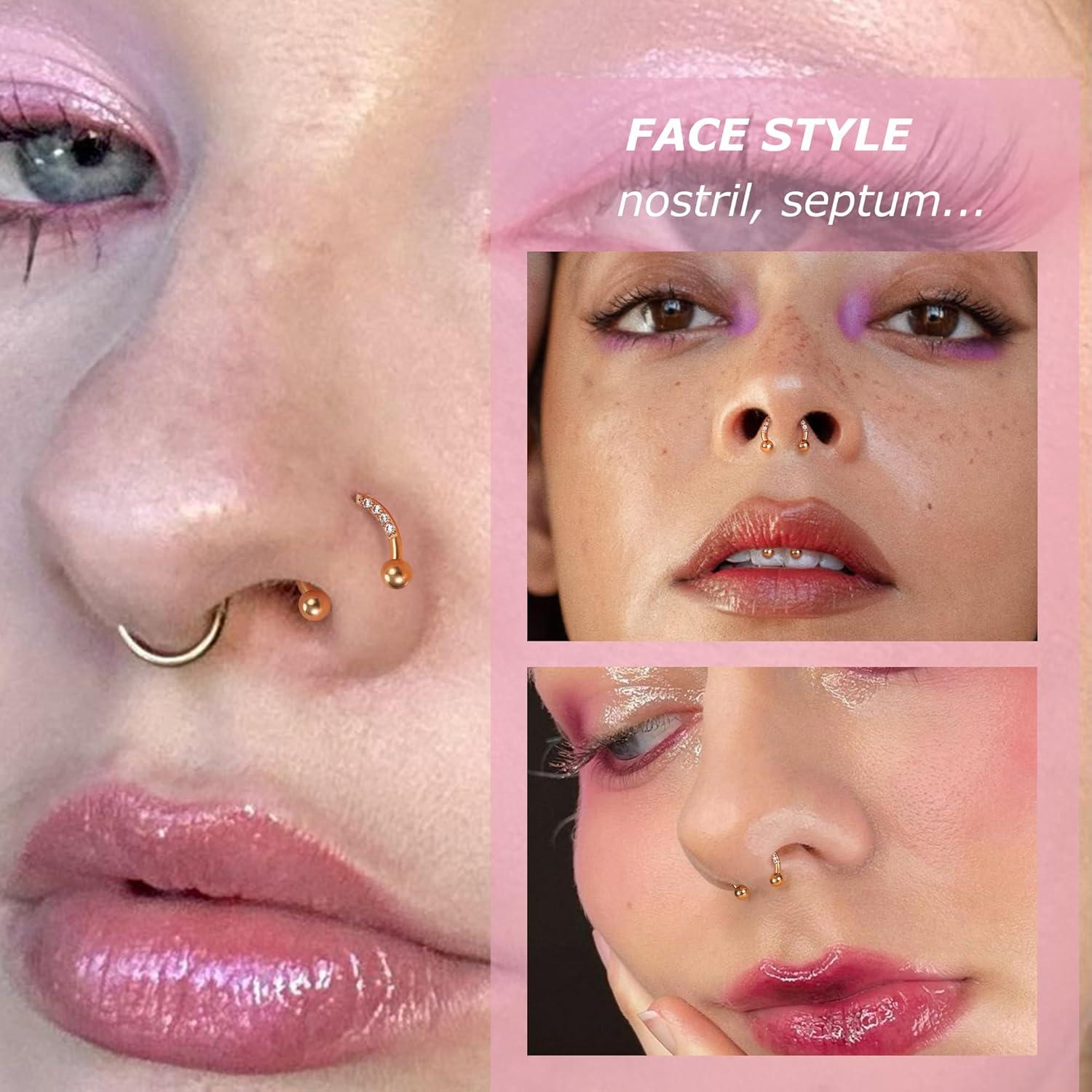 imageBodyBonita G23 Titanium Horseshoe Nose Rings Septum 16G with Threaded Piercing TaperPick Up ToolReplacement Balls for Piercings Circular BarbellSpike Lip Piercing Helix Daith Jewelry for WomenRoseGoldHorseshoeRing