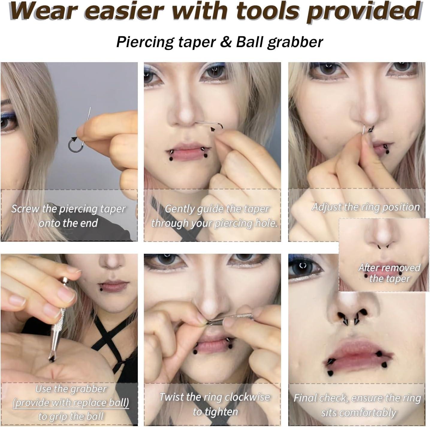 imageBodyBonita G23 Titanium Horseshoe Nose Rings Septum 16G with Threaded Piercing TaperPick Up ToolReplacement Balls for Piercings Circular BarbellSpike Lip Piercing Helix Daith Jewelry for WomenRoseGoldHorseshoeRing