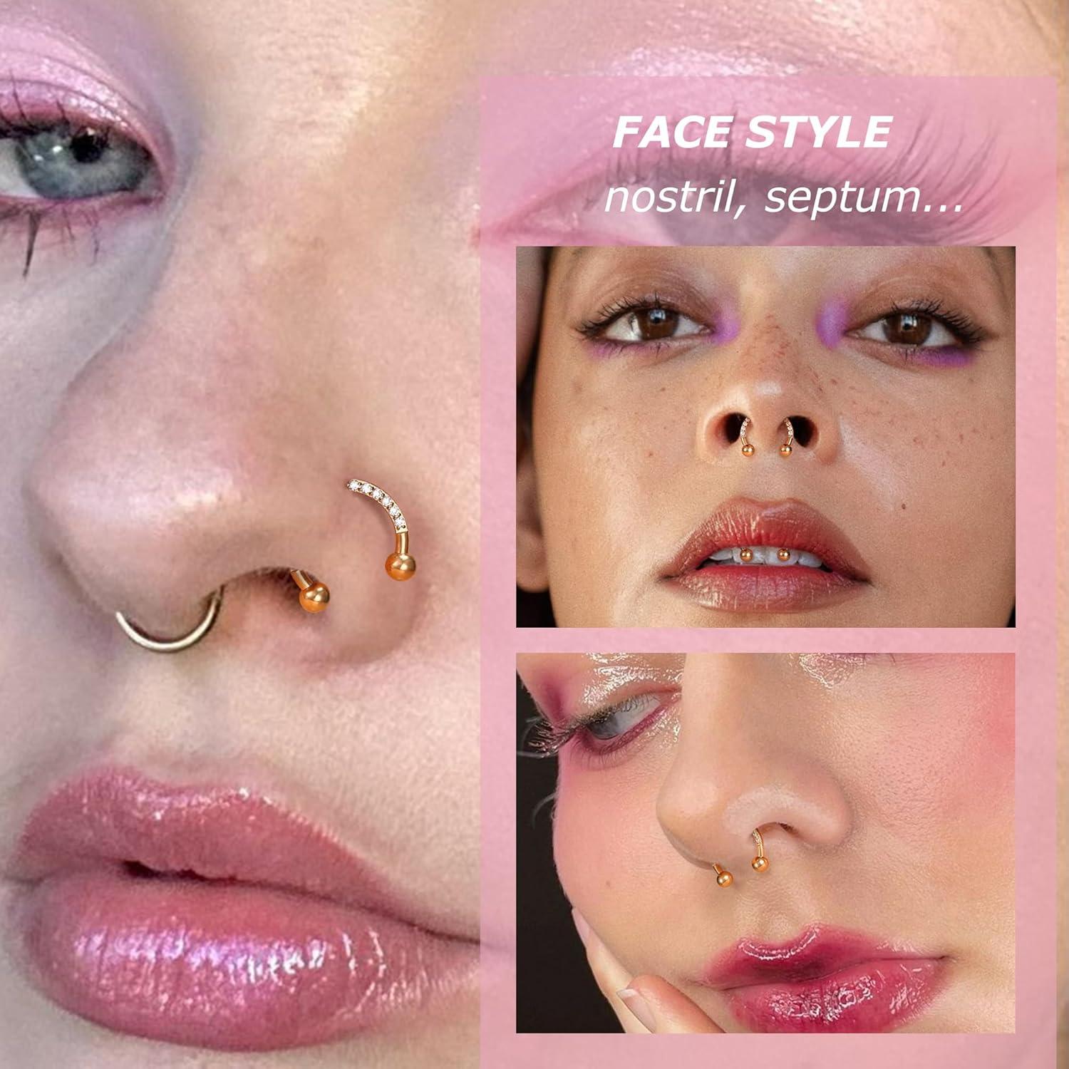 imageBodyBonita G23 Titanium Horseshoe Nose Rings Septum 16G with Threaded Piercing TaperPick Up ToolReplacement Balls for Piercings Circular BarbellSpike Lip Piercing Helix Daith Jewelry for WomenRoseGoldHorseshoeRing